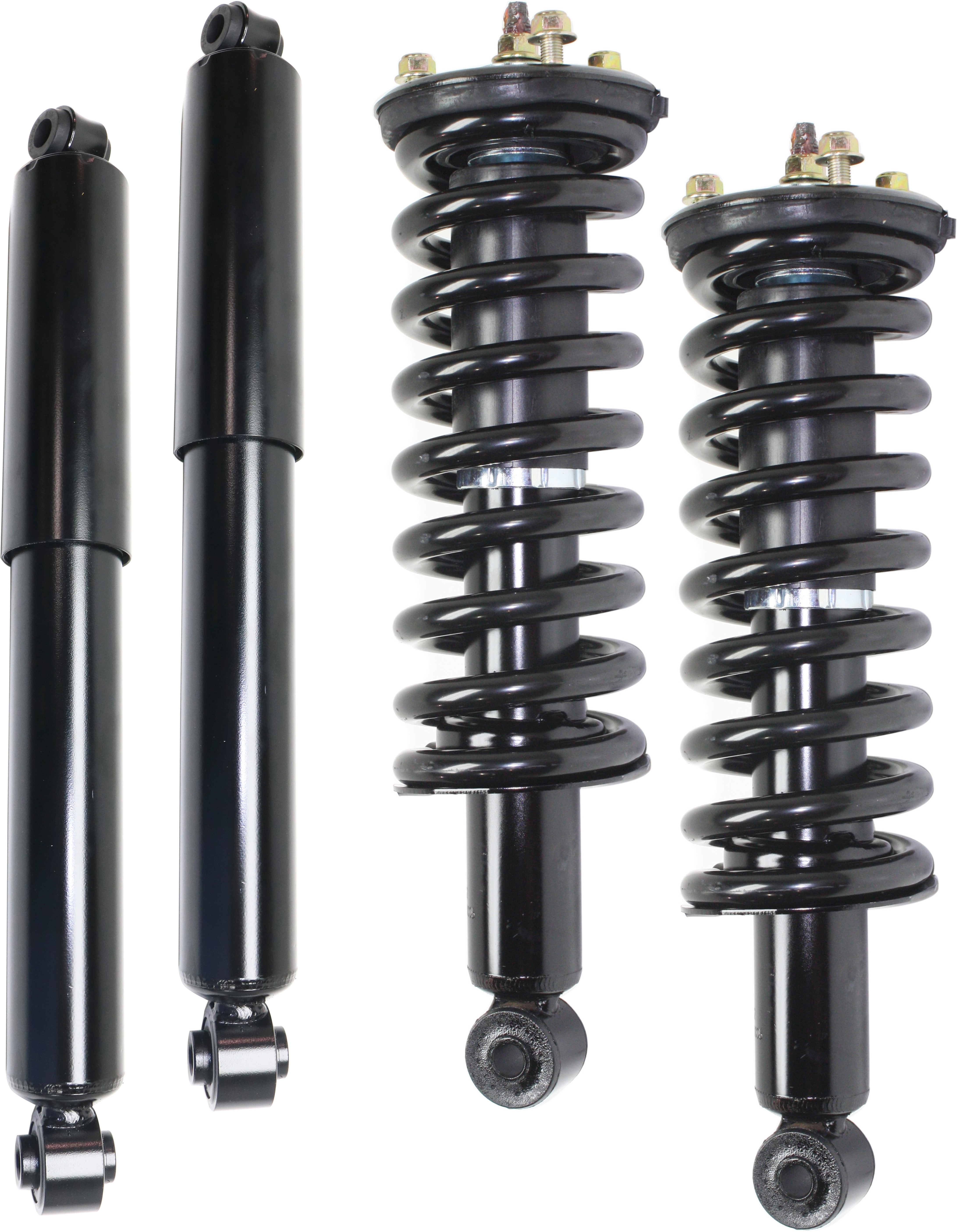 AM XTERRA 05-15 FRONT AND REAR SHOCK AND FULLY LOADED STRUT RH AND LH Set of 4 Gas Charged Twin tube FWD SKU SET REPN280532-4 A OEM 56110EA025-56110EA026-56200EA2