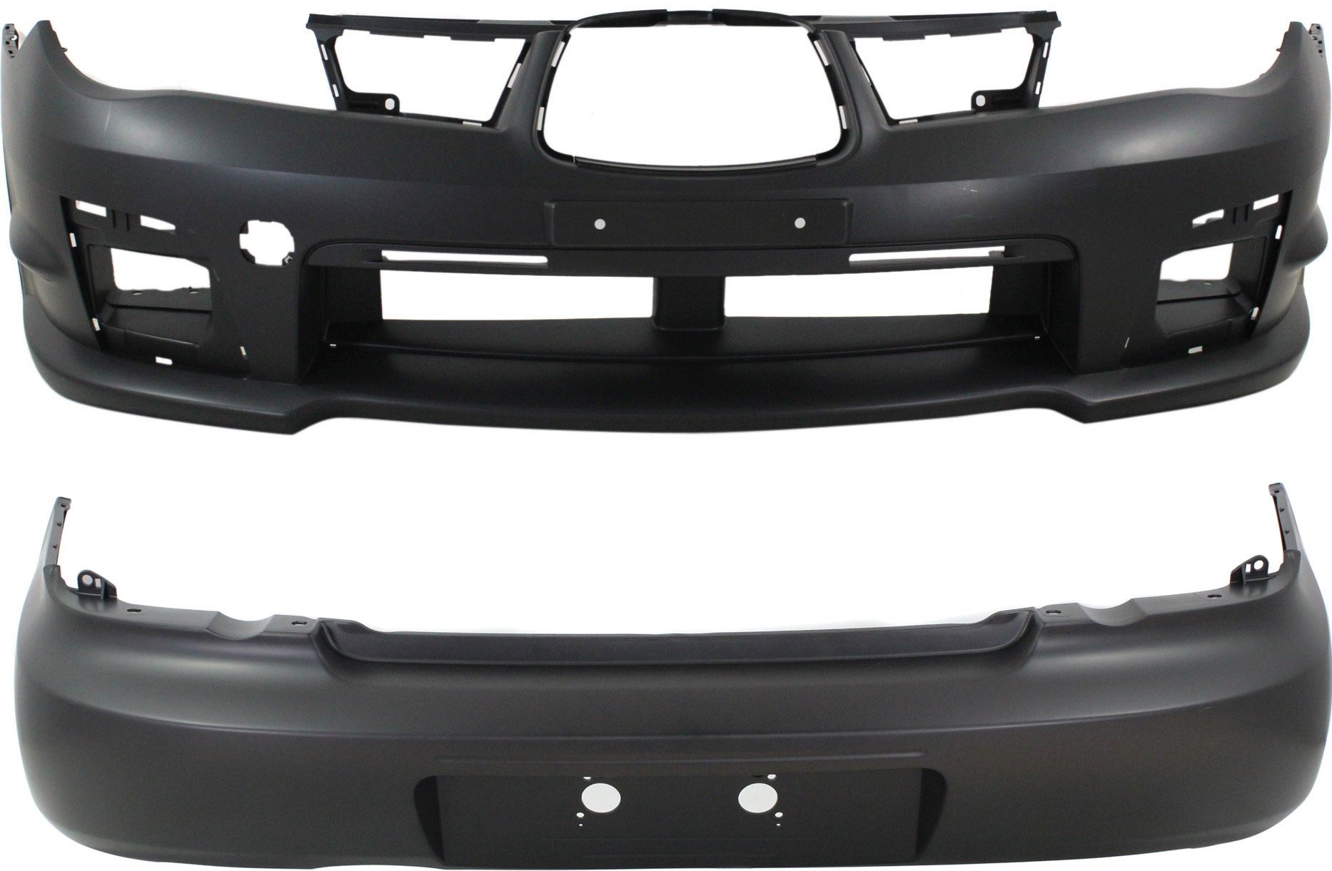 AM IMPREZA 06-07 FRONT AND REAR BUMPER COVER Primed Sedan SKU SET REPS010346P 2 Partslink SU1000155 SU1100148 OEM 55504FE020-57704FE170