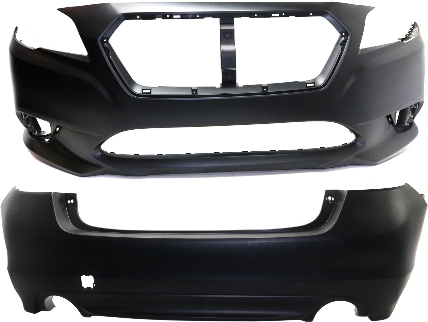 AM LEGACY 15-17 FRONT AND REAR BUMPER COVER Primed SKU SET REPS010358P 2 Partslink SU1000178 SU1100174 OEM 57704AL00A 57704AL10B