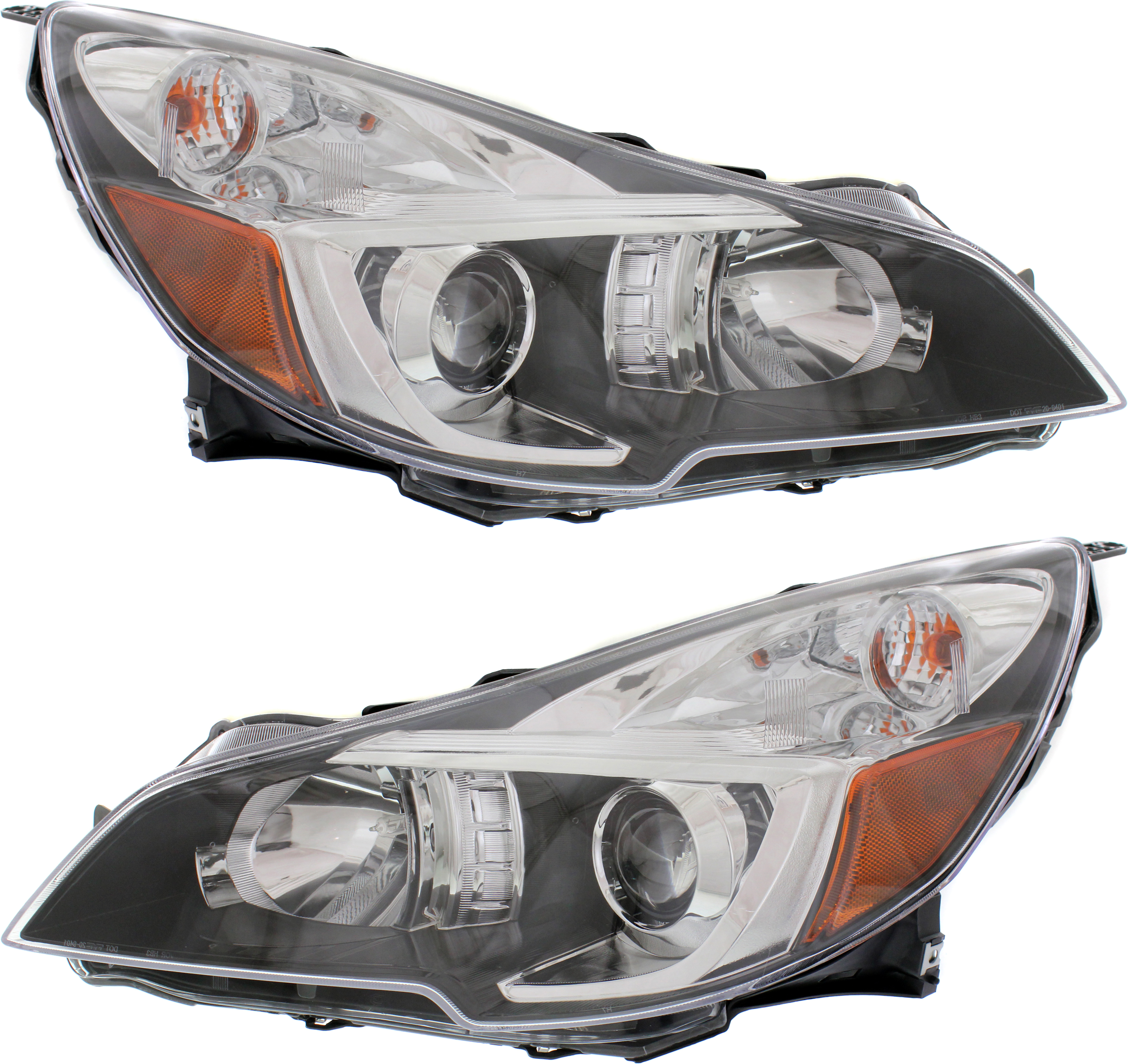 AM LEGACY OUTBACK 13-14 HEAD LAMP RH AND LH Assembly Halogen Black Interior SKU SET REPS100173 Partslink SU2503141 SU2502141 OEM 84001AJ22B 84001AJ23B