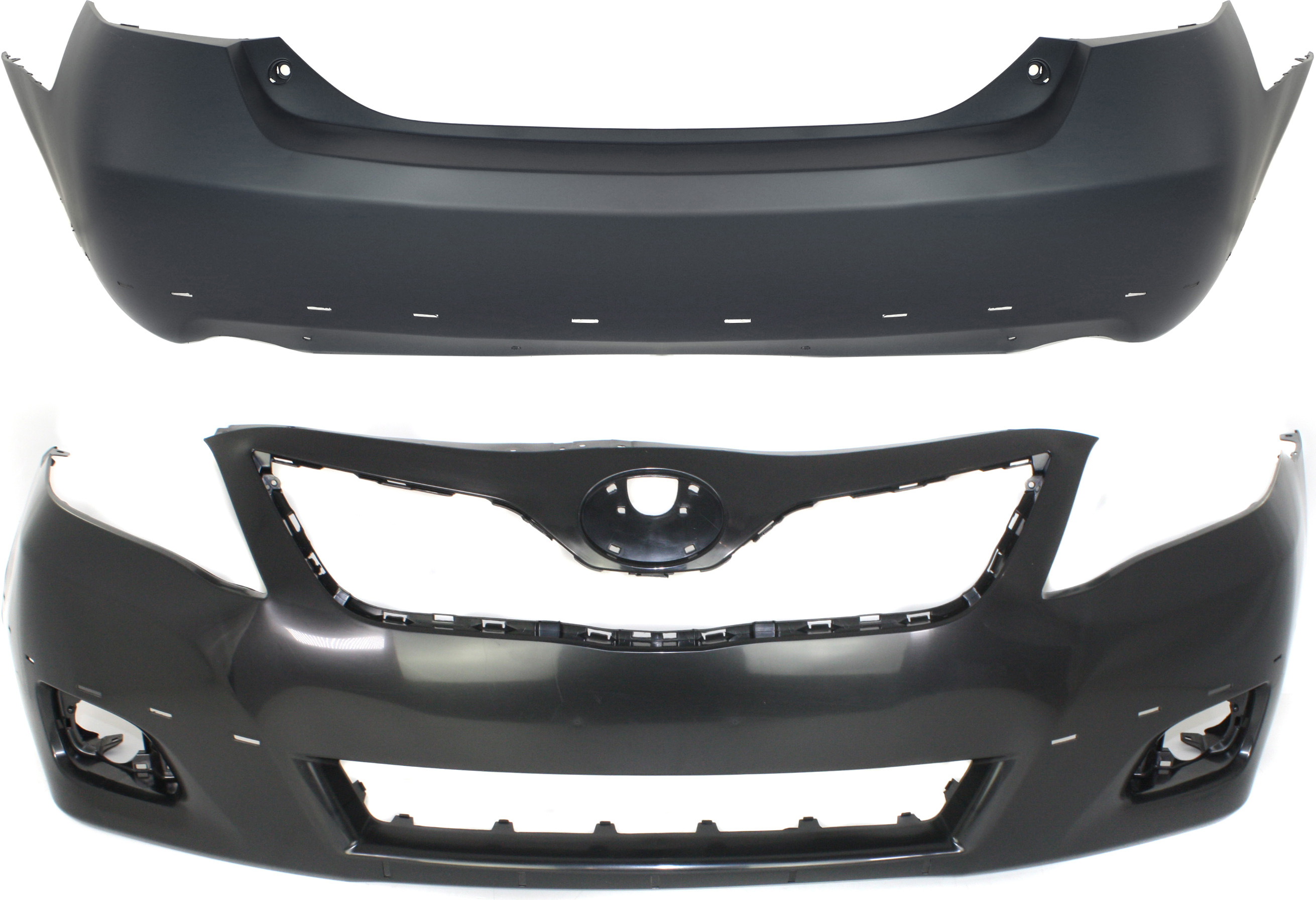 AM CAMRY 07-11 FRONT AND REAR BUMPER COVER Primed 6 Cyl SE Model USA Built SKU SET REPT010306P 2 Partslink TO1000355 TO1100246 OEM 5211906959-5215906951