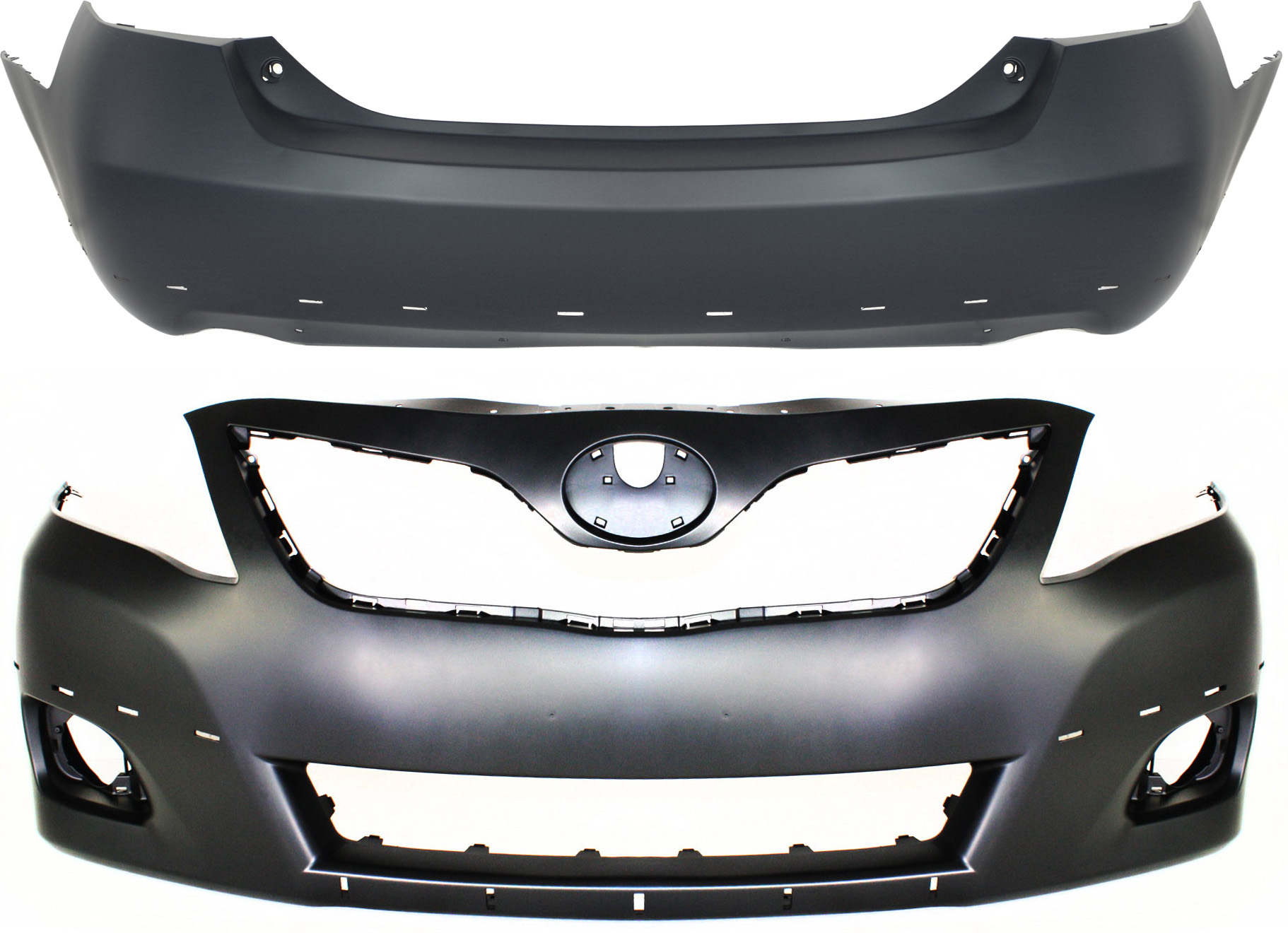 AM CAMRY 07-11 FRONT AND REAR BUMPER COVER Primed 6 Cyl SE Model USA Built CAPA SKU SET REPT010306PQ 2 Partslink TO1000355C TO1100246C OEM 5211906959-5215906951