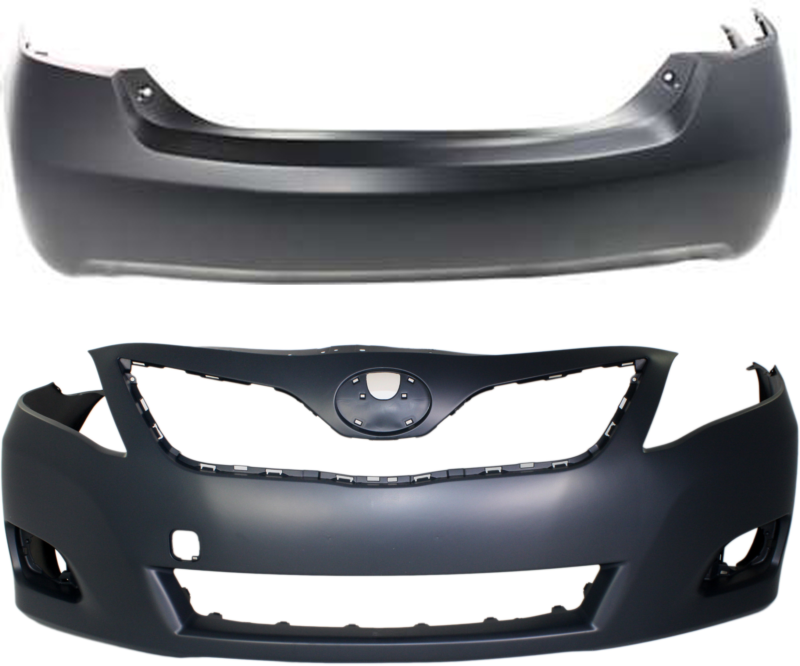 AM CAMRY 10-11 FRONT AND REAR BUMPER COVER Primed 4 Cyl Japan Built SKU SET REPT010330P 2 Partslink TO1000357 TO1100247 OEM 5211933966-5215933918