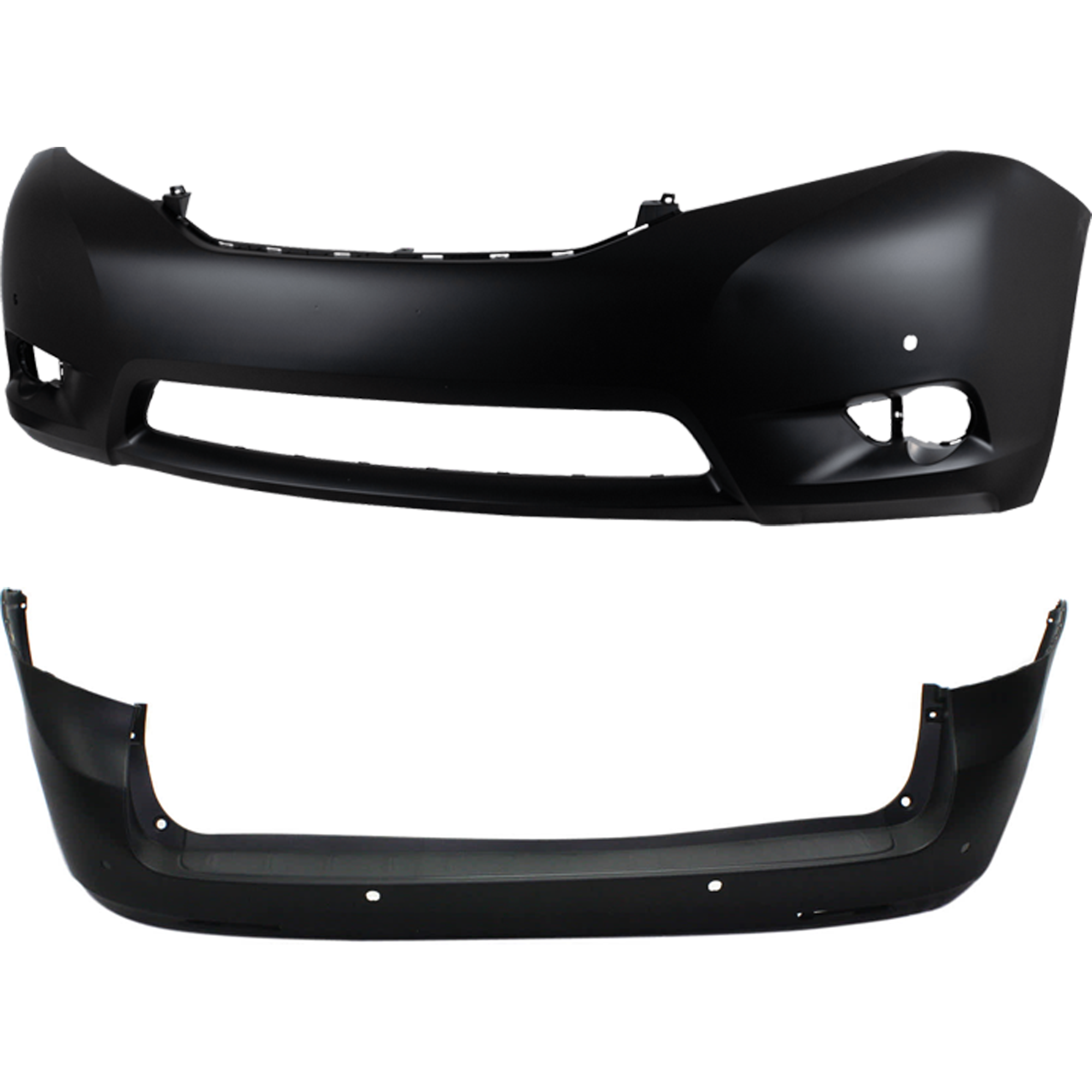 AM SIENNA 11-17 FRONT AND REAR BUMPER COVER Primed w o mounting bracket s w parking aid sensor holes SKU SET REPT010334P A