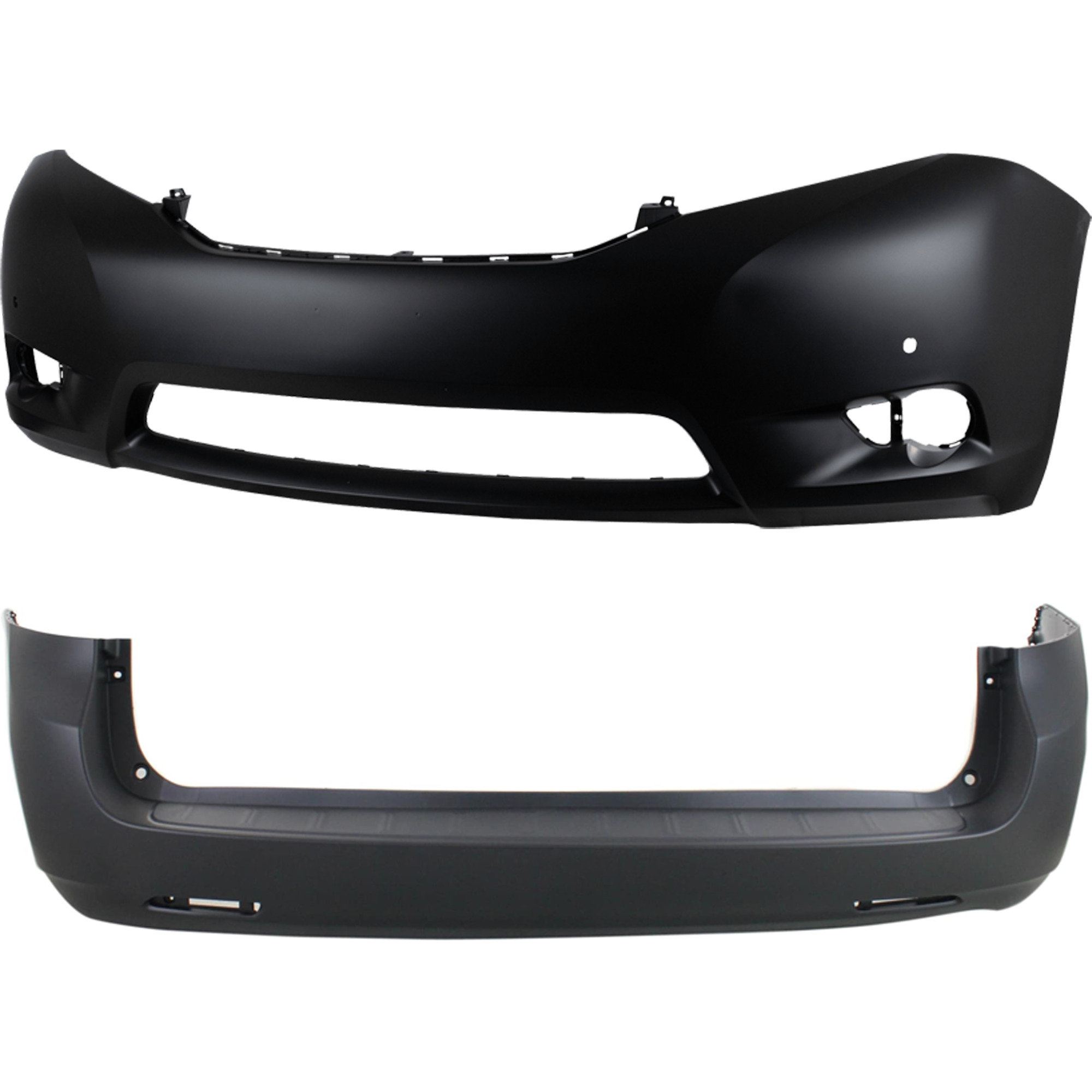 AM SIENNA 11-17 FRONT AND REAR BUMPER COVER Primed w o mounting bracket s Front w parking aid sensor holes Rear w o parking aid sensor holes SKU SET REPT010334P B