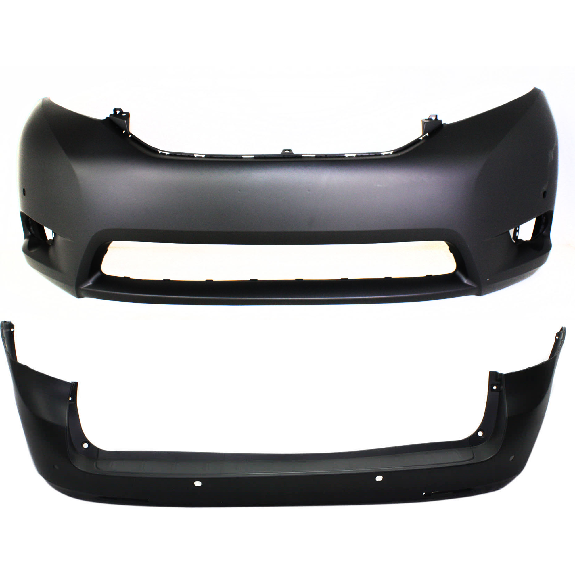 AM SIENNA 11-17 FRONT AND REAR BUMPER COVER Primed w o mounting bracket s w parking aid sensor holes CAPA SKU SET REPT010334PQ A Partslink TO1000368C TO1100285C OEM 5211908902-5215908903