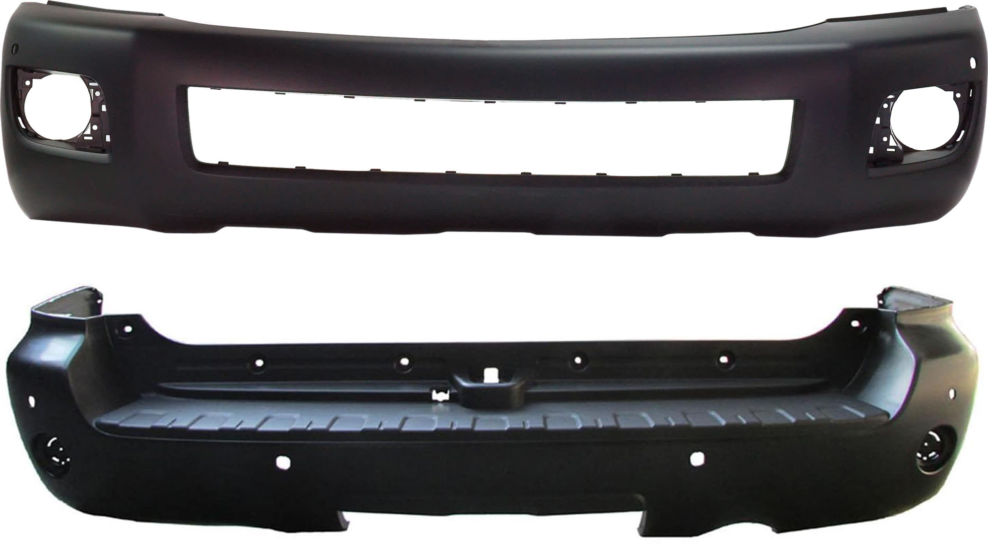 AM SEQUOIA 08-14 FRONT AND REAR BUMPER COVER Primed w o mounting bracket s w parking aid sensor holes CAPA SKU SET REPT010346Q A Partslink TO1000347C TO1100262C OEM 521190C948-521590C909