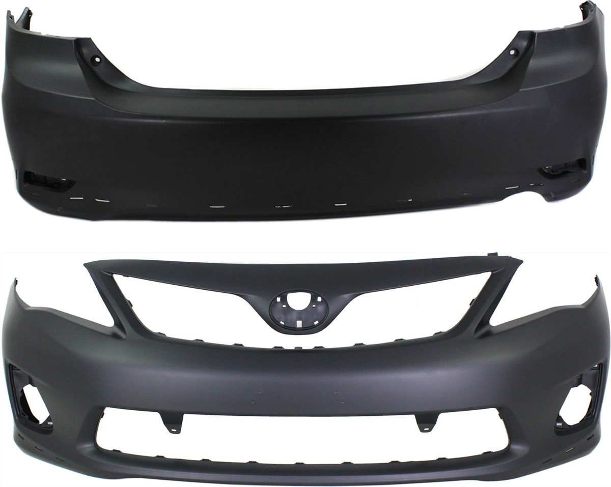 AM COROLLA 11-13 FRONT AND REAR BUMPER COVER Primed S XRS Models North America Built Vehicle w Spoiler Holes SKU SET REPT010356P 2 Partslink TO1000373 TO1100288 OEM 5211903902-5215902978