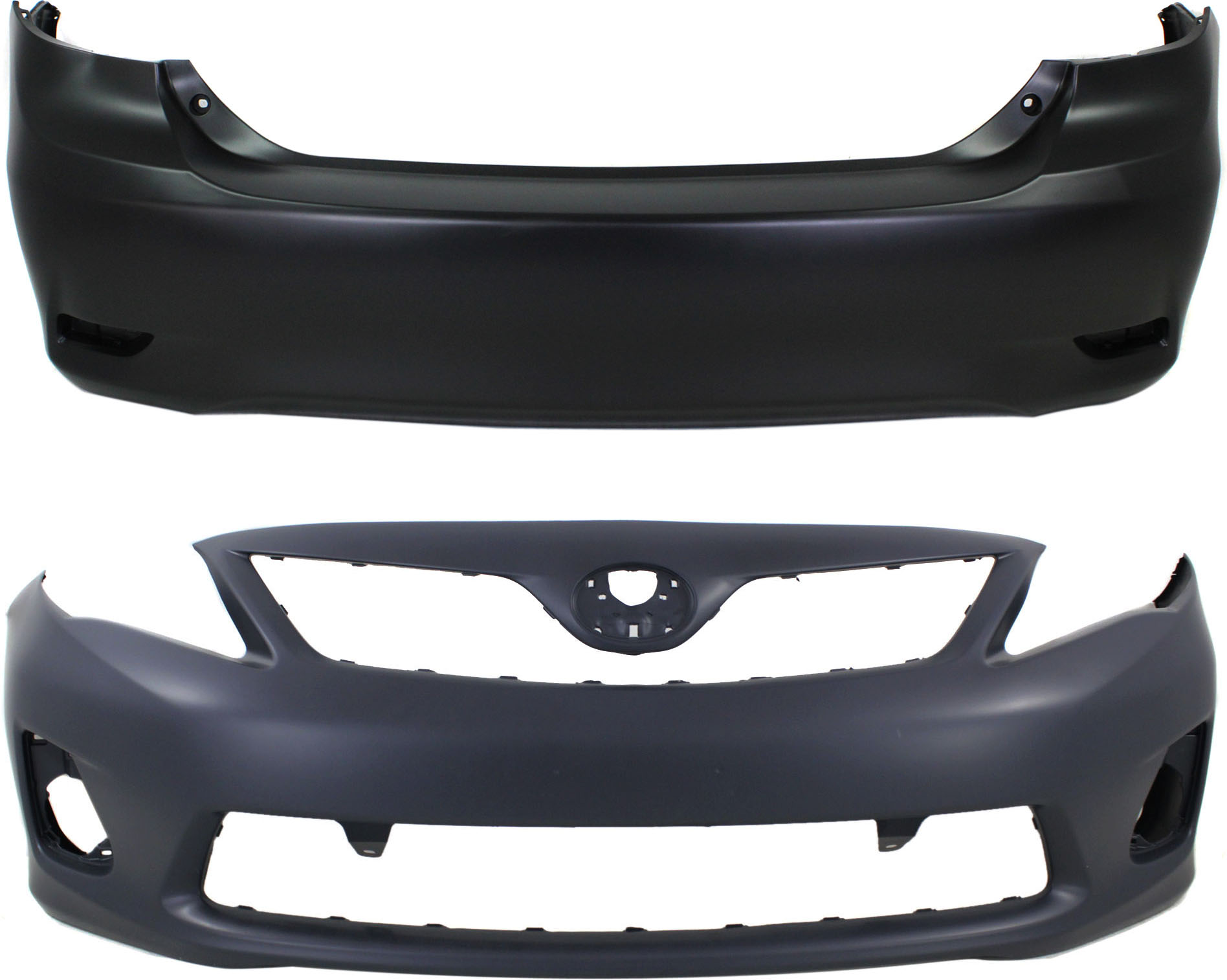 AM COROLLA 11-13 FRONT AND REAR BUMPER COVER CAPA SKU SET REPT010357PQ 2 Partslink TO1000372C TO1100287C OEM 5211903901-5215902977