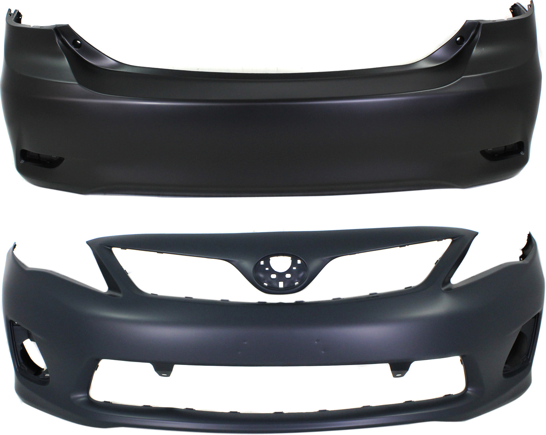 AM COROLLA 11-13 FRONT AND REAR BUMPER COVER CAPA SKU SET REPT010358PQ 2 Partslink TO1000380C TO1100294C OEM 5211912963-5215912941