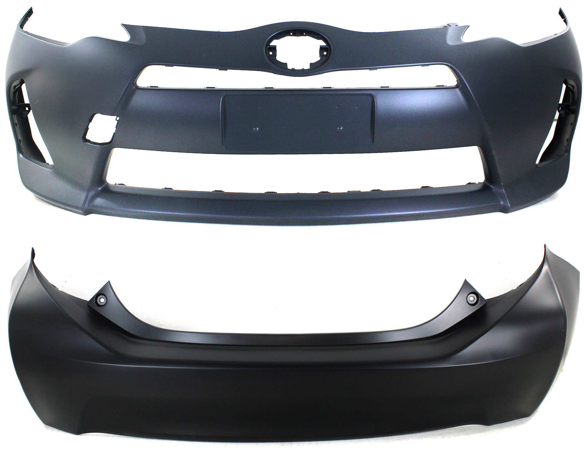 AM PRIUS C 12-14 FRONT AND REAR BUMPER COVER Primed SKU SET REPT010365P 2 Partslink TO1000392 TO1100302 OEM 5211952980-5215952971-52159529