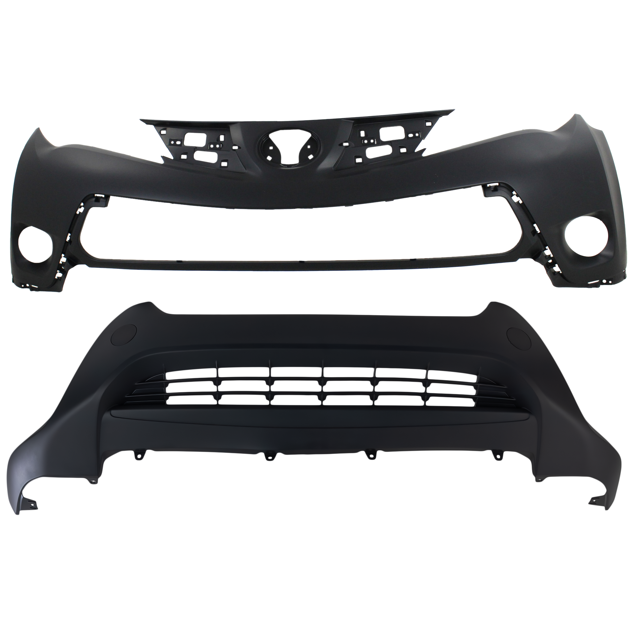 AM RAV4-13-15 FRONT BUMPER COVER Upper and Lower w o PAS Holes LE Model North America Built CAPA SKU SET REPT010384Q 2 Partslink TO1014101C TO1015108C OEM 521190R911-524110R010