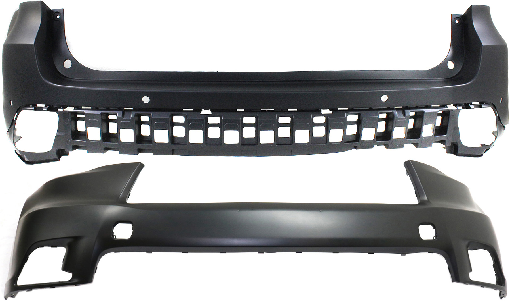 AM HIGHLANDER 14-16 FRONT AND REAR BUMPER COVER Upper Primed CAPA SKU SET REPT010386PQ 2 Partslink TO1014102C TO1114101C OEM 521190E925-521590E912