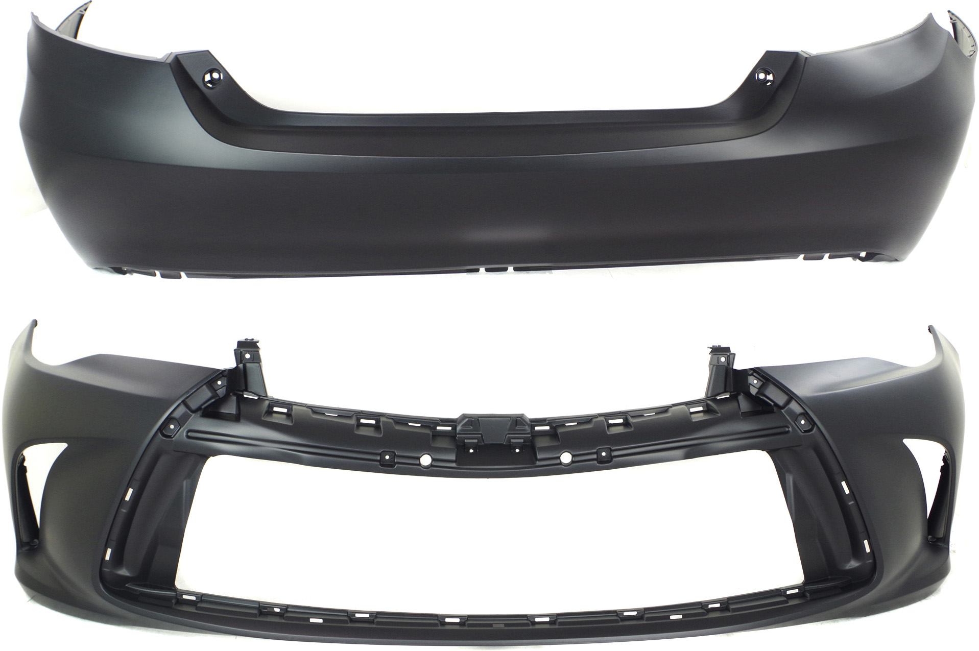 AM CAMRY 15-17 FRONT AND REAR BUMPER COVER Primed Exc. Hybrid XLE XLE Models SKU SET REPT010397P 2 Partslink TO1000409 TO1100315 OEM 5211907912-5215906989