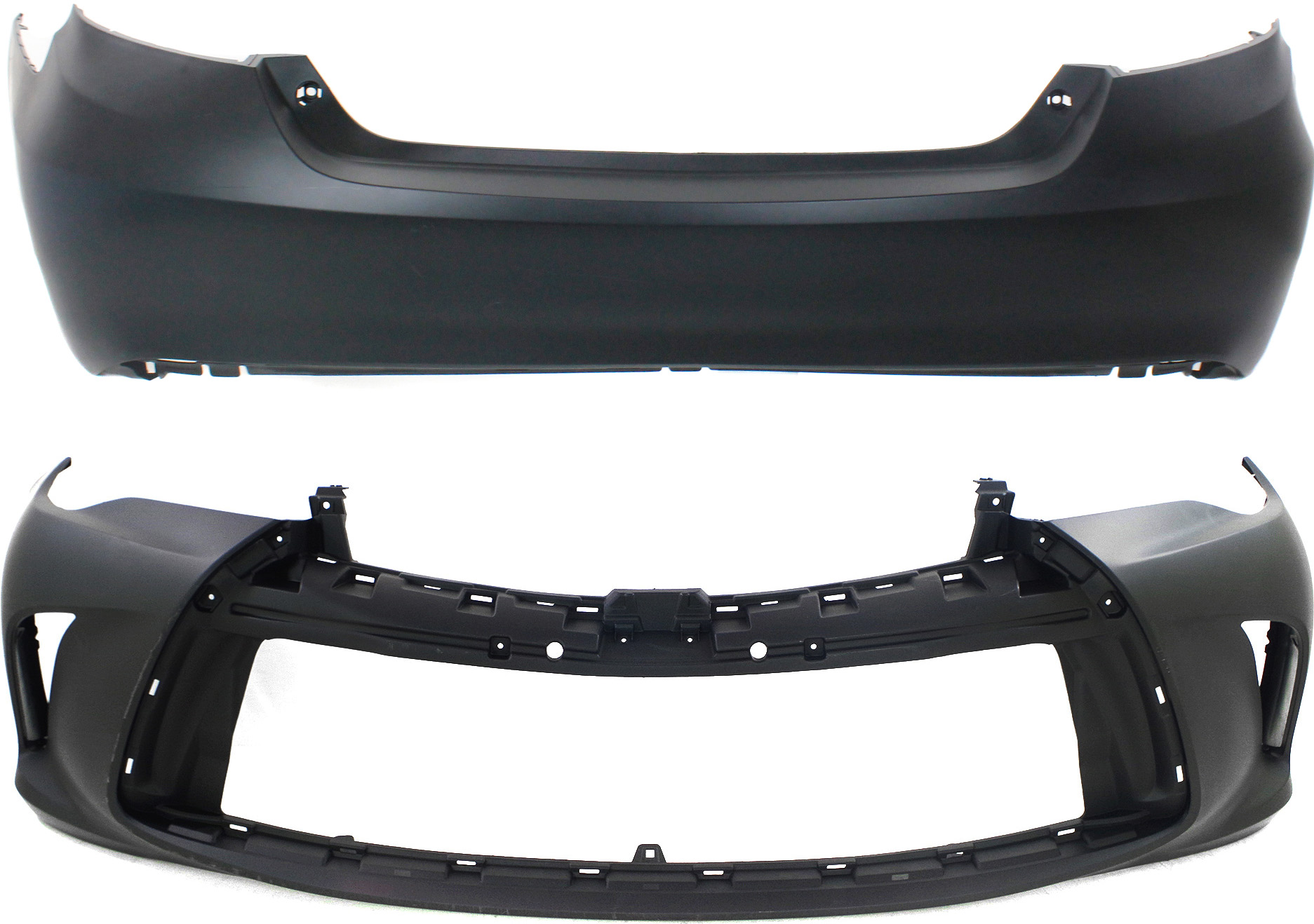AM CAMRY 15-17 FRONT AND REAR BUMPER COVER Primed Exc. Hybrid XLE XLE Models CAPA SKU SET REPT010397PQ 2 Partslink TO1000409C TO1100315C OEM 5211907912-5215906989