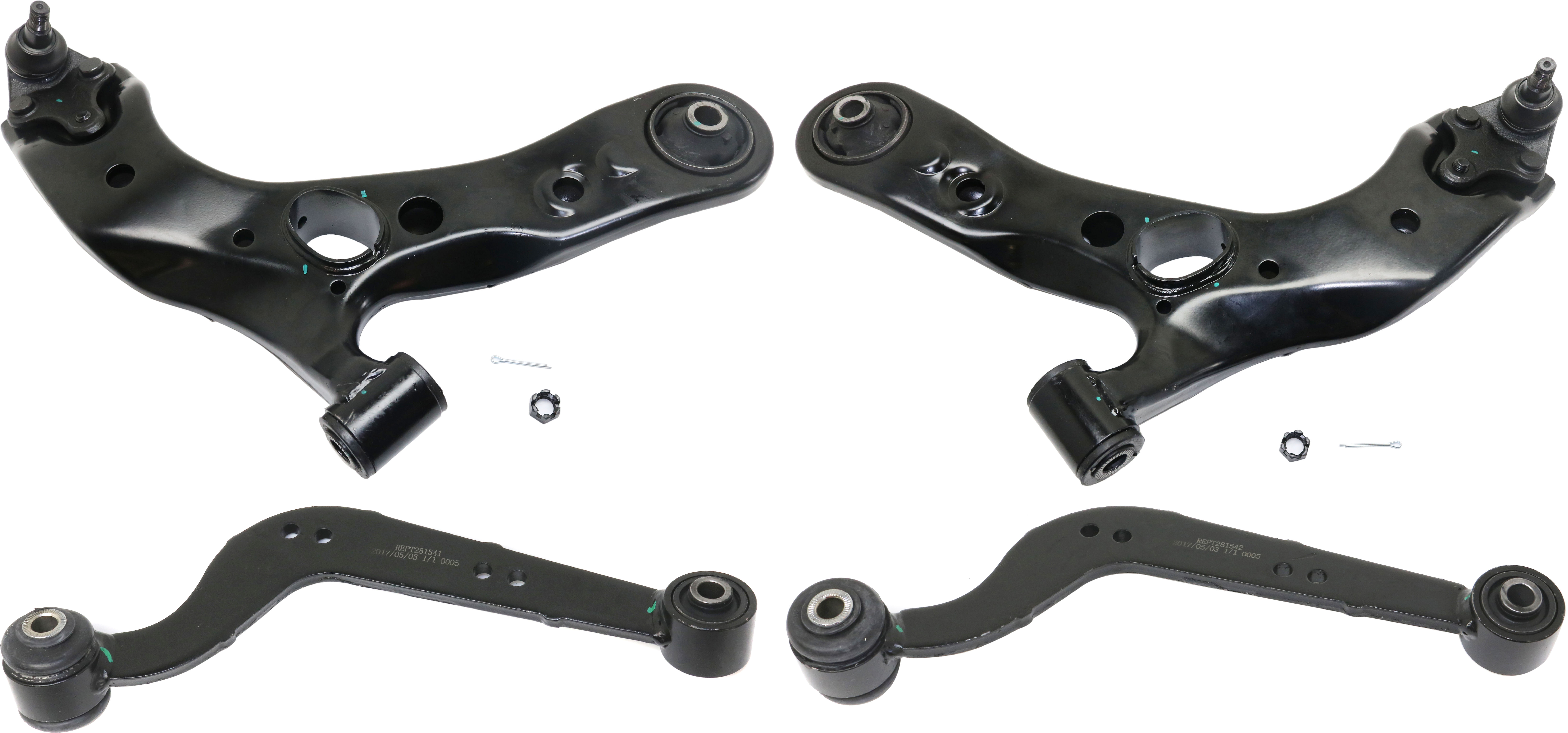AM RAV4-06-17 FRONT AND REAR CONTROL ARM RH AND LH Upper and Lower Front Lower w Ball Joint Rear Upper w o Ball Joint SKU SET REPT281525-4 OEM 4806842050-480680R010-48069420