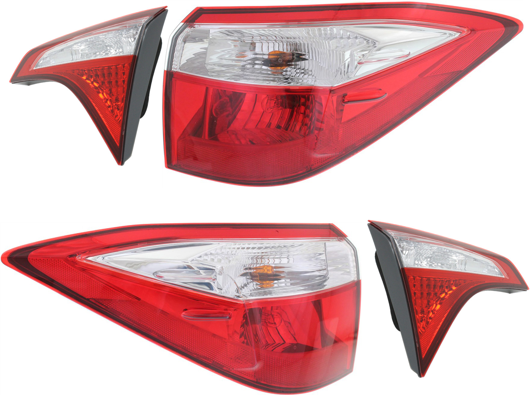 AM COROLLA 14-16 TAIL LAMP RH AND LH Set of 4 Inner and Outer w Back Up Light SKU SET REPT730343-4 Partslink TO2805118 TO2804118 TO2803114 TO2802114 OEM 81550-02750-8155002751-81560-0