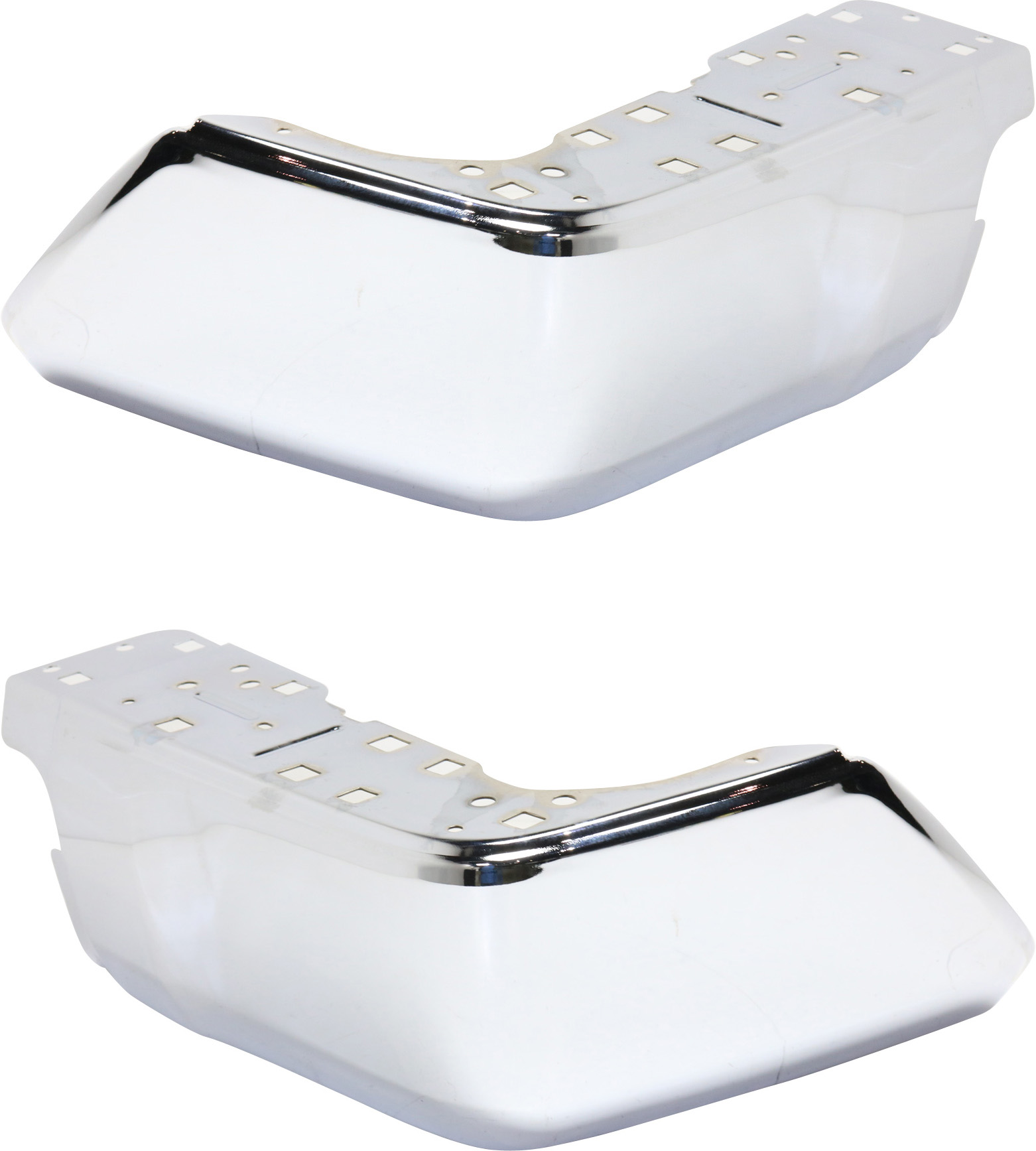 AM TUNDRA 14-21 REAR BUMPER END RH AND LH Extension Chrome Steel Bumper w o Sensor Holes SKU SET REPT761131 Partslink TO1105123 TO1104123 OEM 521510C100-521520C030