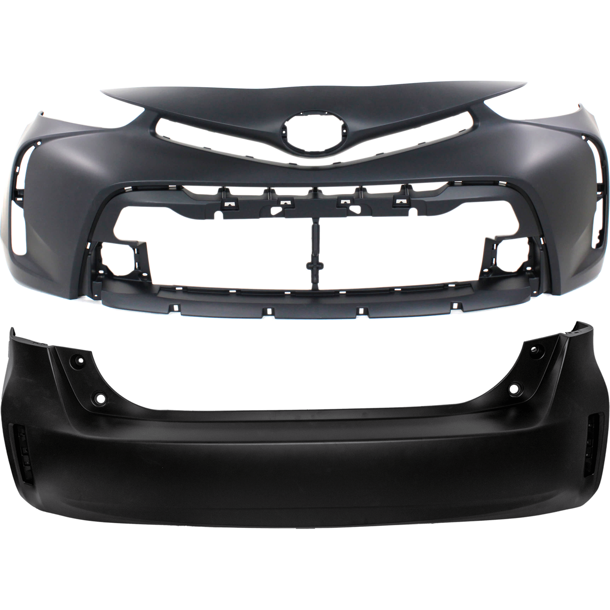AM PRIUS V 15-17 FRONT AND REAR BUMPER COVER Primed w o Lower Molding CAPA SKU SET REPTY010304PQ B Partslink TO1000410C TO1100300C OEM 5211947949-5215947909