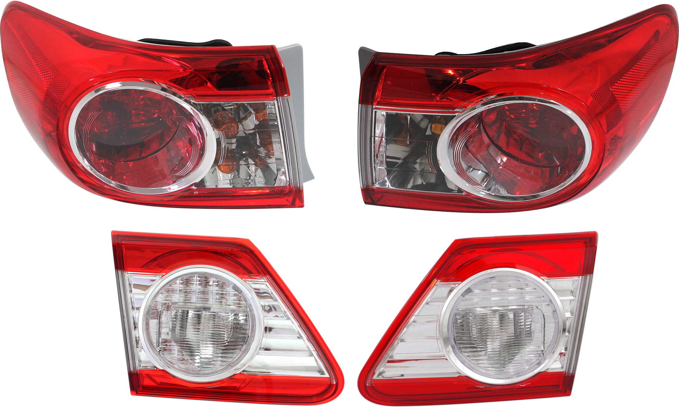 AM COROLLA 11-13 TAIL LAMP RH AND LH Set of 4 Inner and Outer w Back Up Light Assembly North America Built Vehicle SKU SET REPTY730103-4 Partslink TO2803107 TO2802107 TO2805111 TO2804111 OEM 8158002290-8159002290-81550025