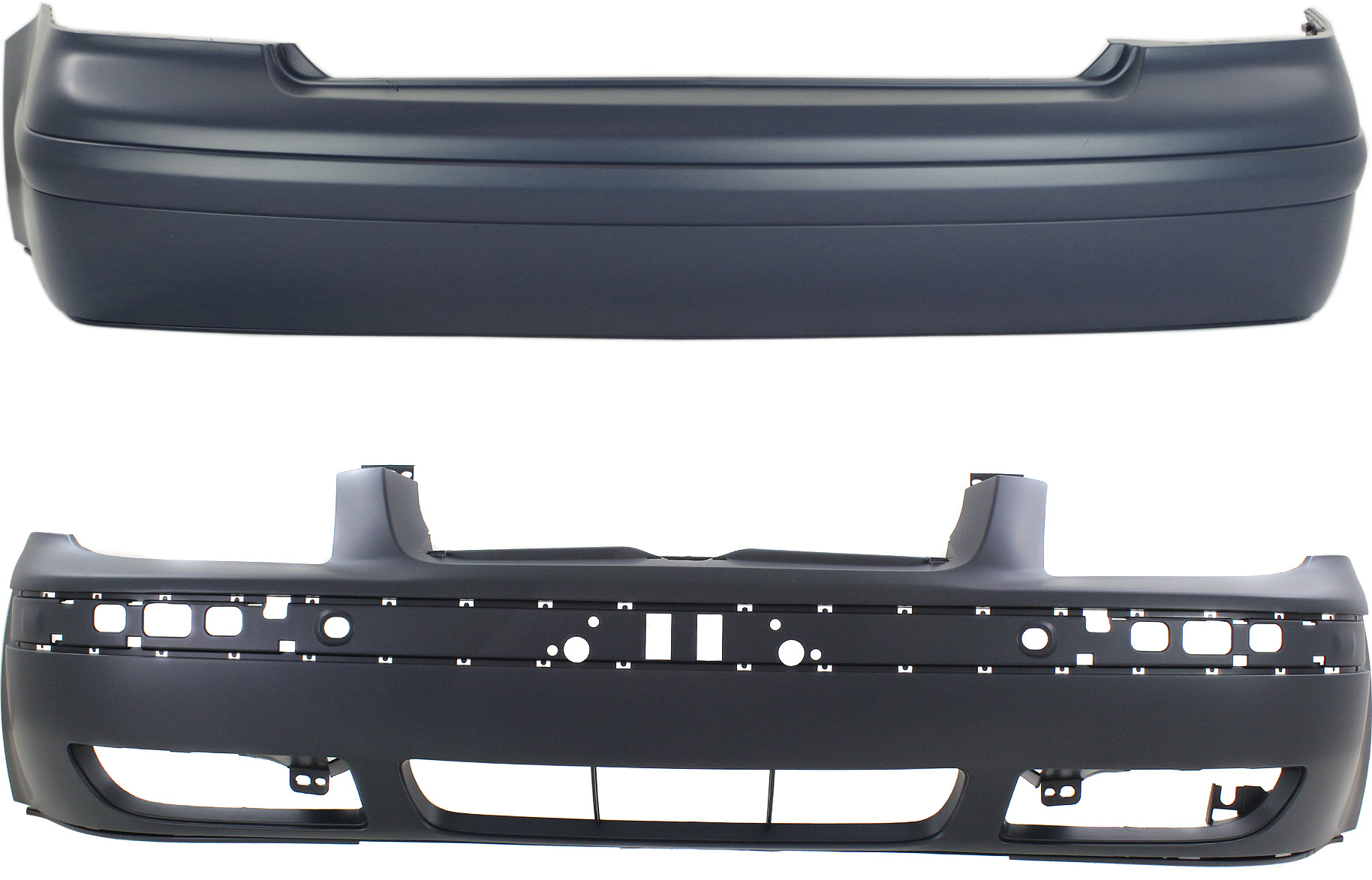 AM JETTA 99-05 FRONT AND REAR BUMPER COVER Primed Sedan SKU SET REPV010302P 2 Partslink VW1000136 VW1100144 OEM 1J5807217JGRU 1J5807417BGRU