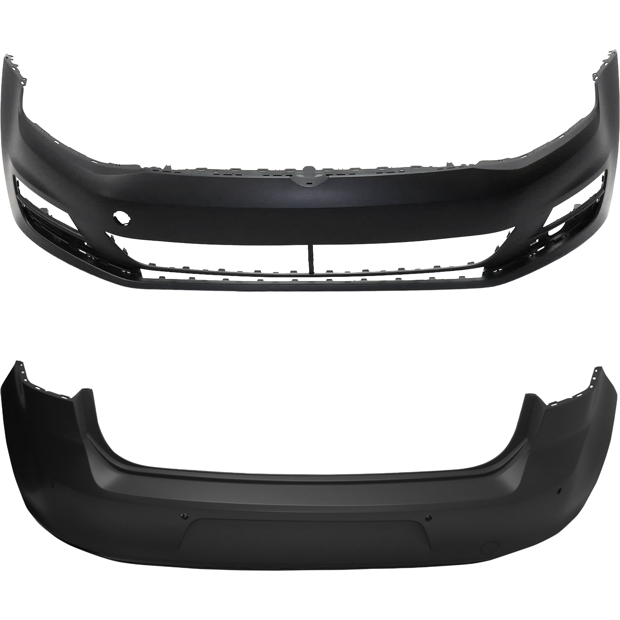 AM GOLF 15-17 FRONT AND REAR BUMPER COVER Primed w o Fog Light Holes Front w o parking aid sensor holes Rear w parking aid sensor holes CAPA SKU SET REPV010363PQ A Partslink VW1000208C VW1100205C OEM 5GM807217GRU 5GM807417BGRU