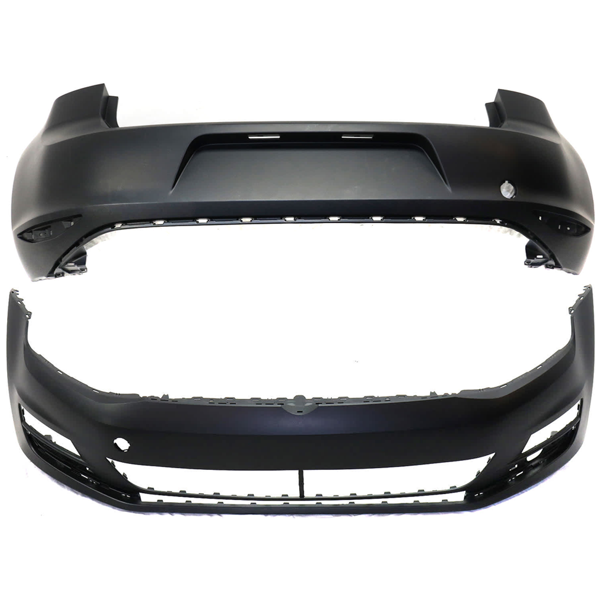 AM GOLF 15-17 FRONT AND REAR BUMPER COVER Primed w o Fog Light Holes w o parking aid sensor holes CAPA SKU SET REPV010363PQ B Partslink VW1000208C VW1100202C OEM 5GM807217GRU 5GM807417GRU