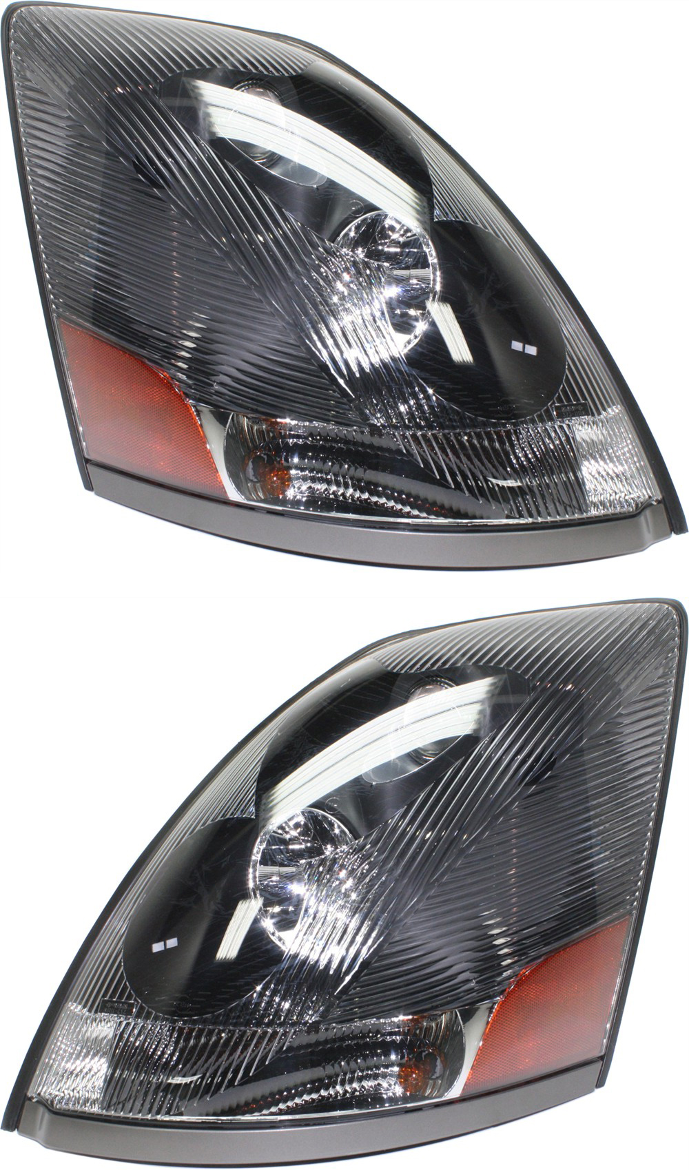 AM VOLVO HD VNL VNM 04-18 HEAD LAMP RH AND LH Assembly Halogen Black Interior SKU SET REPV100303HD Partslink VO2503156 VO2502156 OEM 82329127-82329124