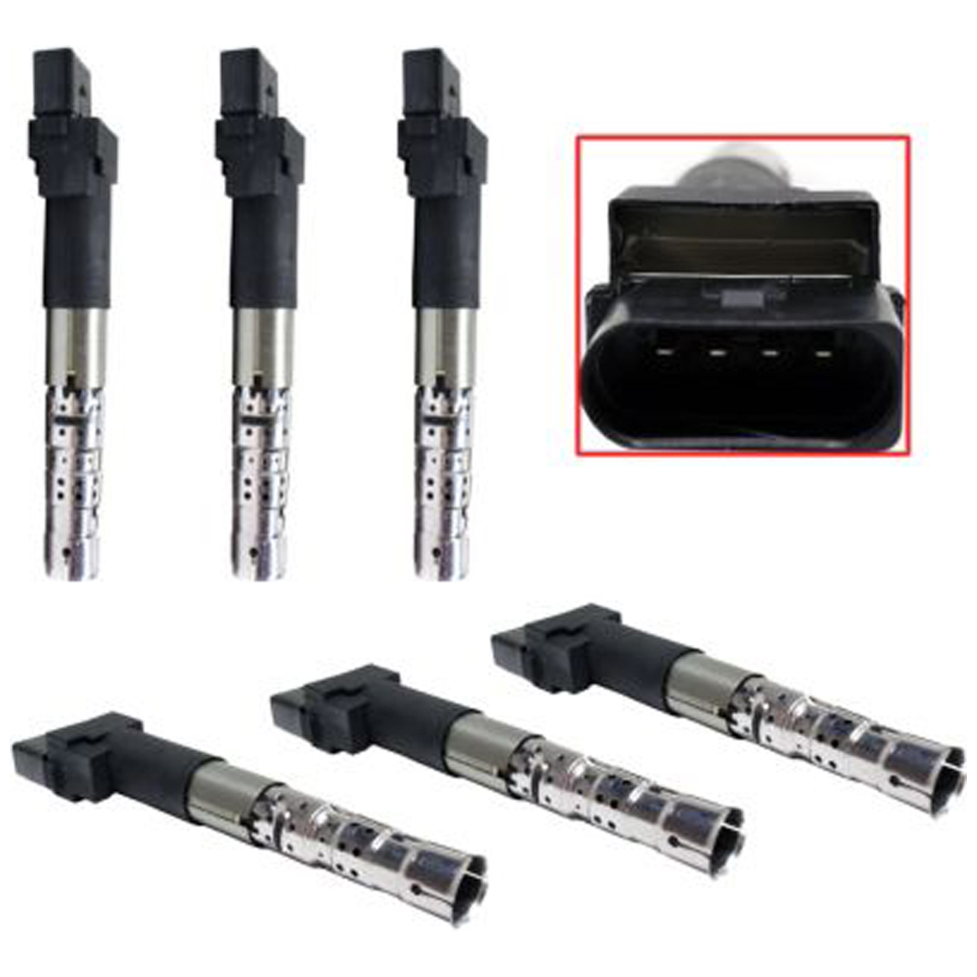 AM GOLF 02-05 IGNITION COIL Set of 6-12 Volts Blade Type 4 Prong Male Terminal Coil on Plug SKU SET REPV504611-6