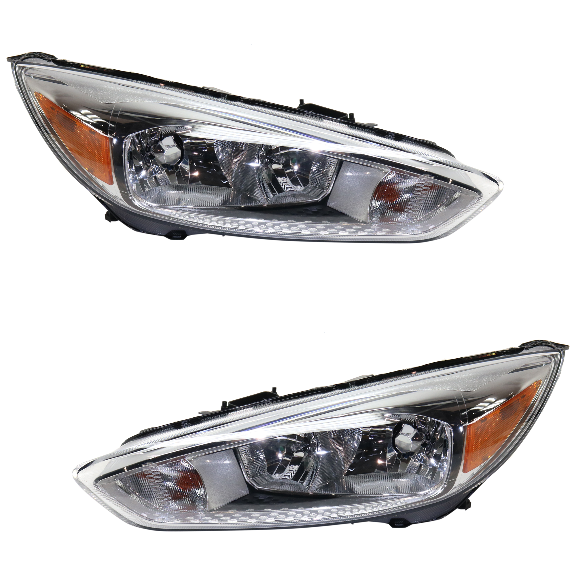 AM FOCUS 15-18 HEAD LAMP RH AND LH Assembly Halogen S SE SEL Titanium Models Chrome Interior w o LED Daytime Running Light CAPA SKU SET RF10010025Q OEM F1EZ13008GS PFM F1EZ13008GT PF