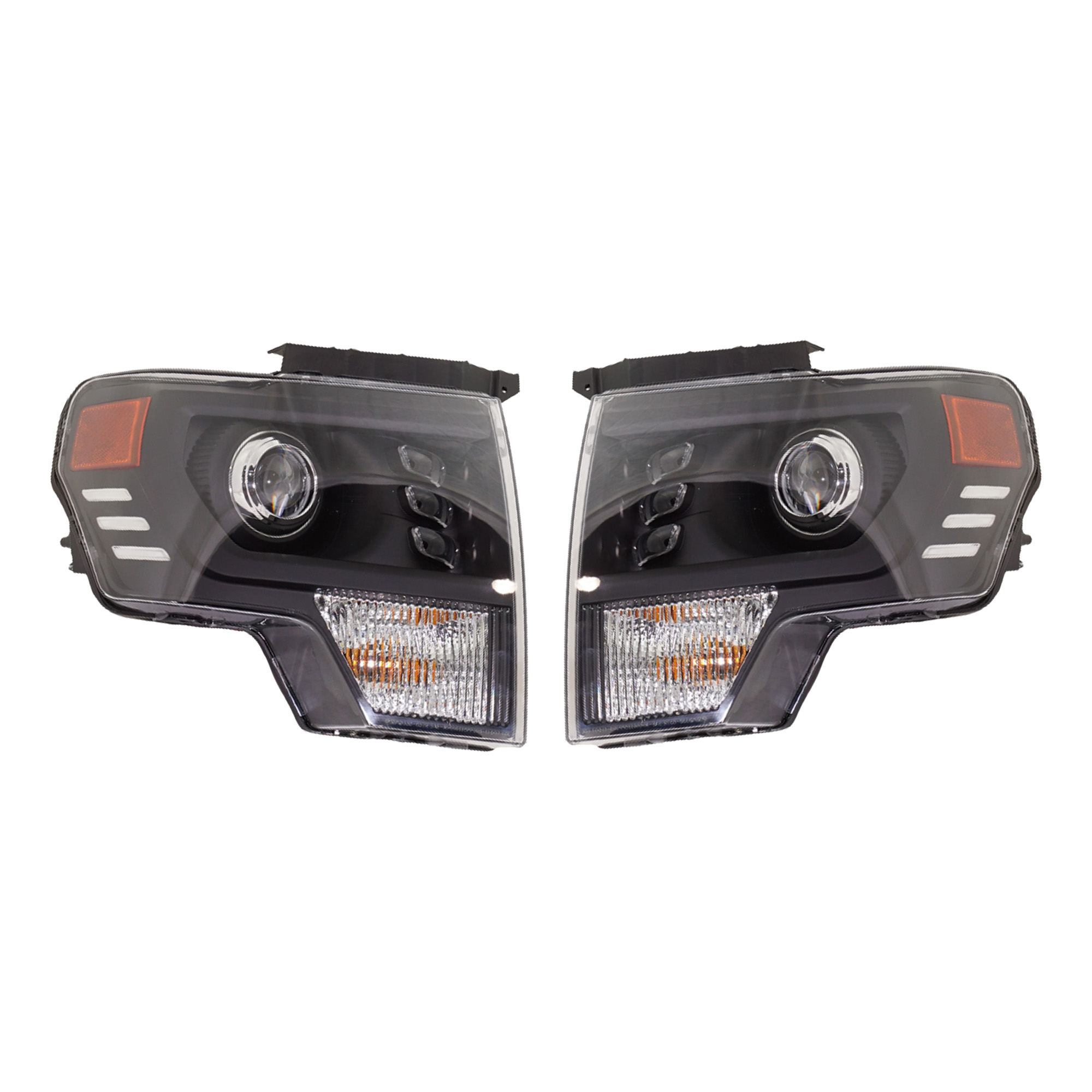 AM F 150-09-14 PROJECTOR HEAD LAMP RH AND LH Assembly LED Black Interior Exc. Raptor Model SKU SET RF10010131 Partslink FO2503403 FO2502403 OEM DL3Z13008DB PFM DL3Z13008FB PF