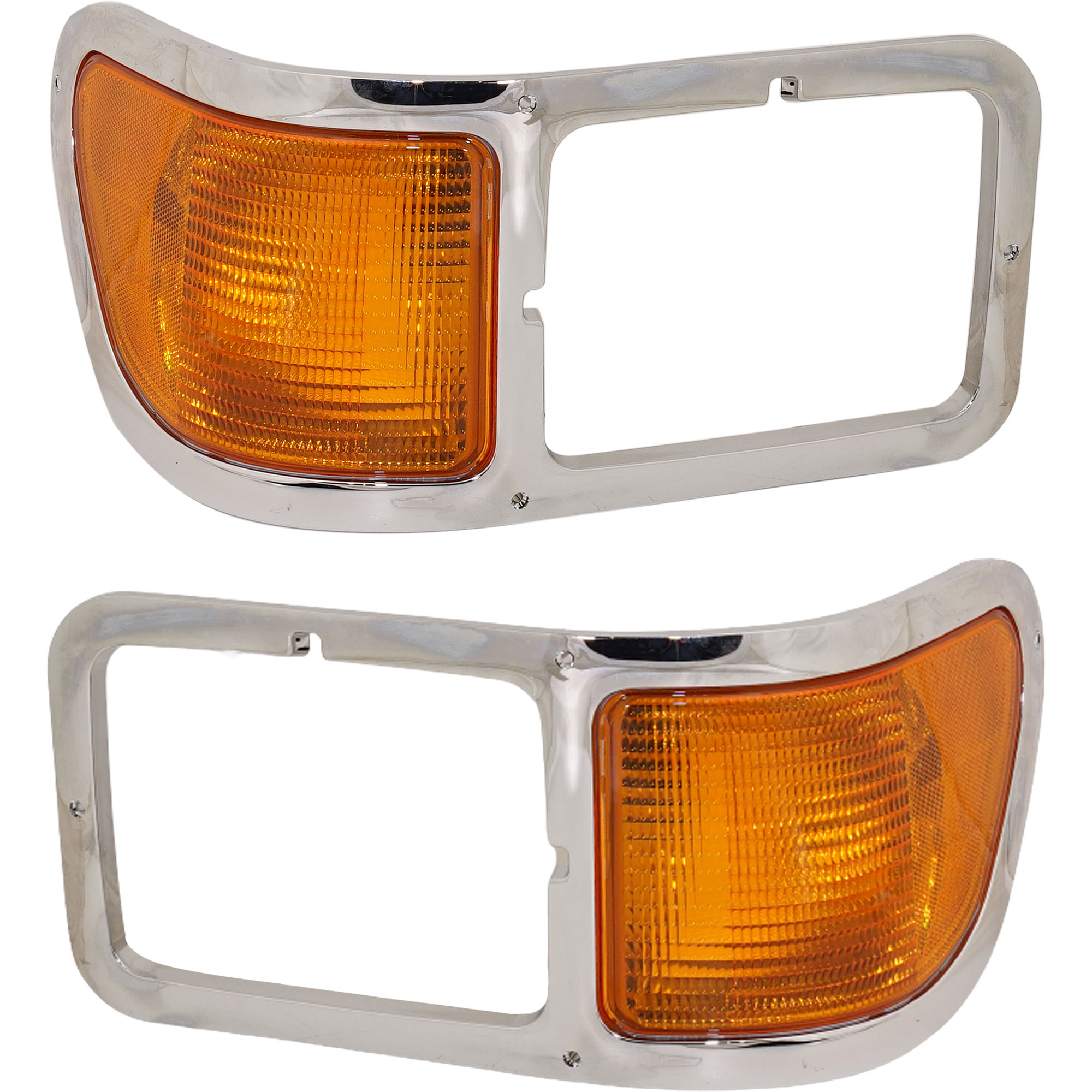 AM F650 F750-00-15 HEAD LAMP BEZEL RH AND LH Chrome w Parking Light SKU SET RF11190009 Partslink FO2521196 FO2520196 OEM YC3Z13200AA YC3Z13201AA