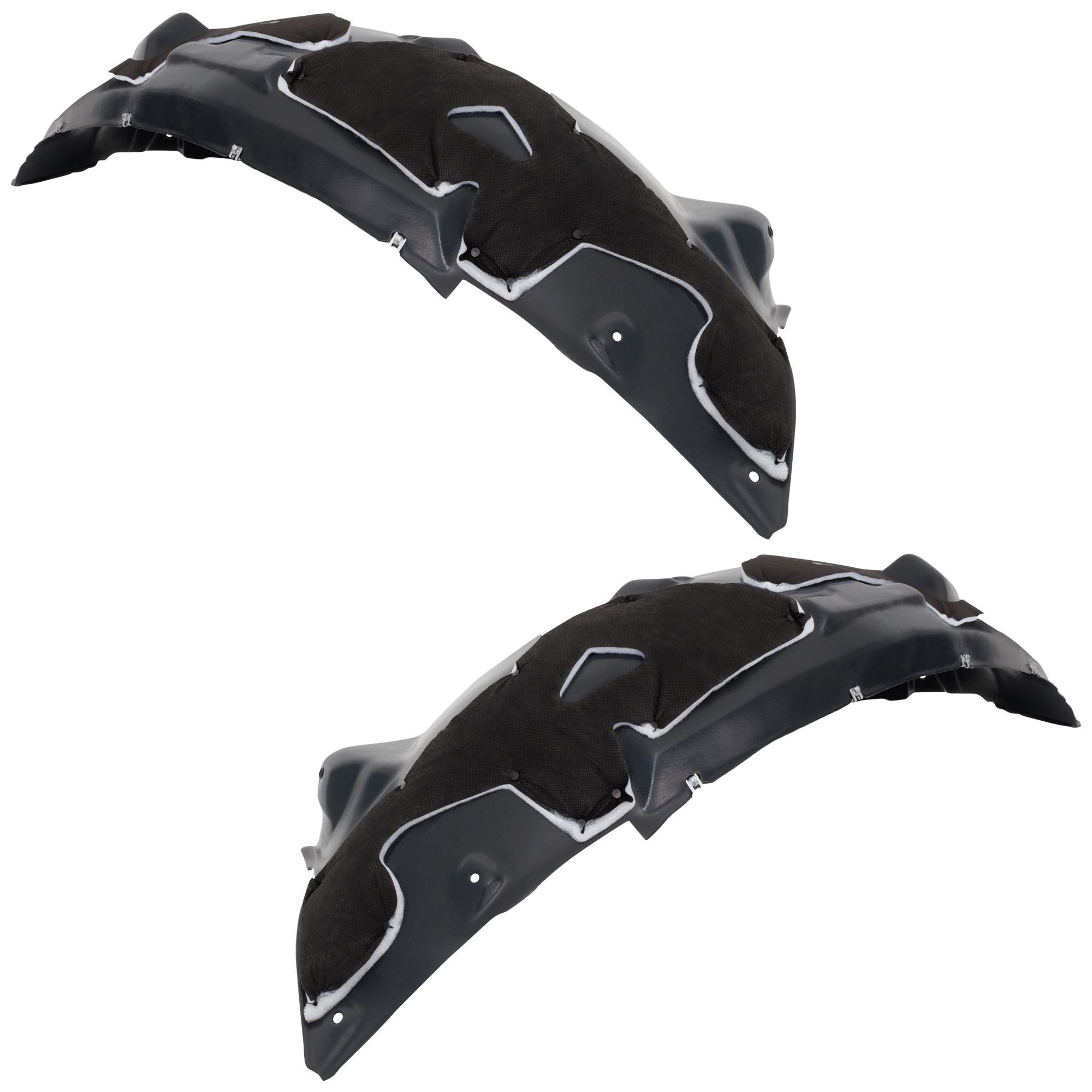 AM F 150-21-23 FRONT FENDER LINER RH AND LH Plastic Vacuum Form w Rubber and Aluminum Pad Lariat Limited King Ranch Platinum Tremor 3.0L Eng. XL XLT Models Crew Extended Cab SKU SET RF22210067 Partslink FO1249214 FO1248214 OEM ML3Z16102D ML3Z16103D