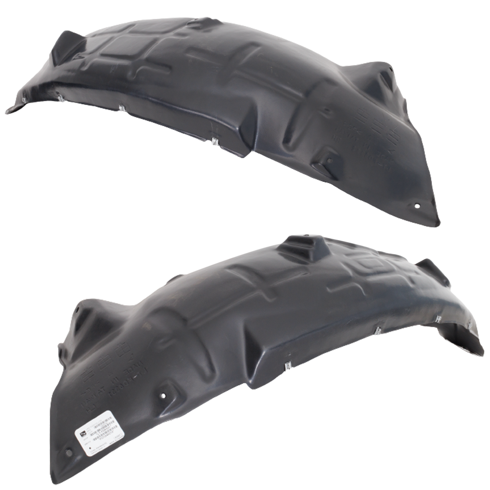 AM F 150-21-24 FRONT FENDER LINER RH AND LH Plastic Vacuum Form Aluminum Pad 2.7-3.0 Regular 3.3-3.5-5.0L Turbo Eng. XL Model Crew 21-21 Extended Cab CAPA SKU SET RF22210071Q Partslink FO1248212C FO1249212C OEM ML3Z16102T ML3Z16102R ML3Z1610