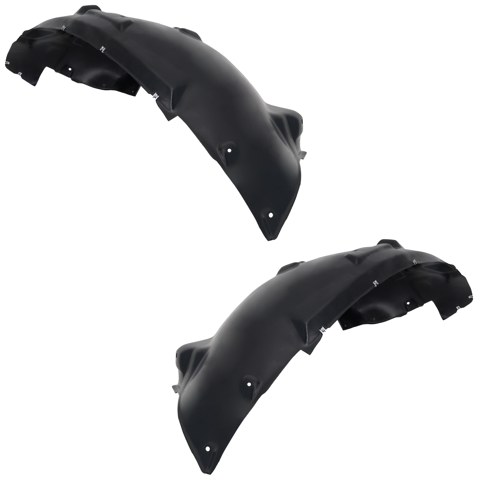 AM F 150-21-24 FRONT FENDER LINER RH AND LH Plastic Vacuum Form w Rubber and Aluminum Pad 2.7-3.0 Regular 3.3-3.5-5.0L Turbo Eng. XLT Model Crew 21-21 Extended Cab SKU SET RF22210073 Partslink FO1248213 FO1249213 OEM ML3Z16102C ML3Z16103C
