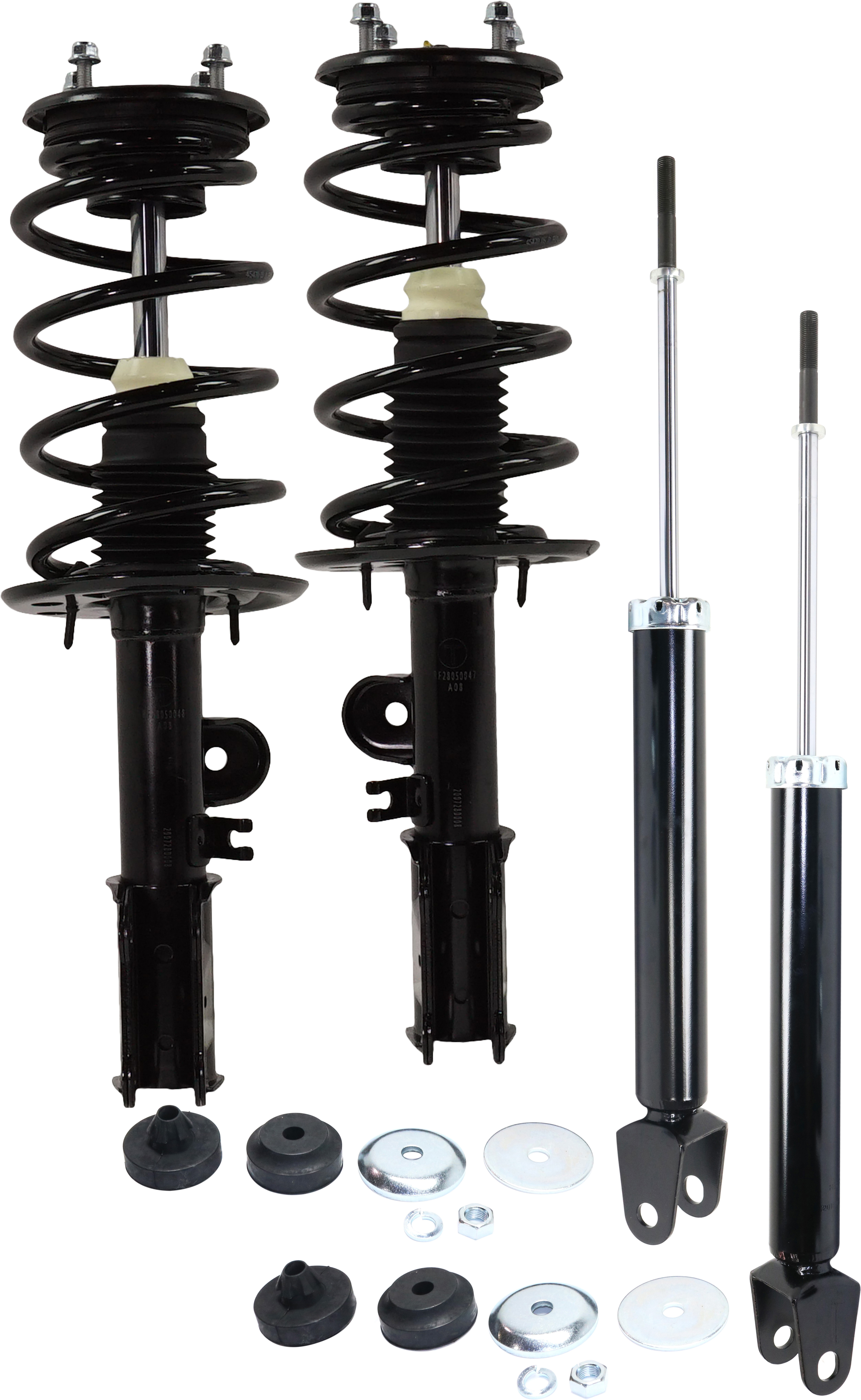 AM FLEX 13-19 FRONT AND REAR SHOCK AND FULLY LOADED STRUT RH AND LH Gas Charged Twin tube Set of 4 SKU SET RF28050047-4 OEM 2701654830 DA8Z18124D DA8Z1812