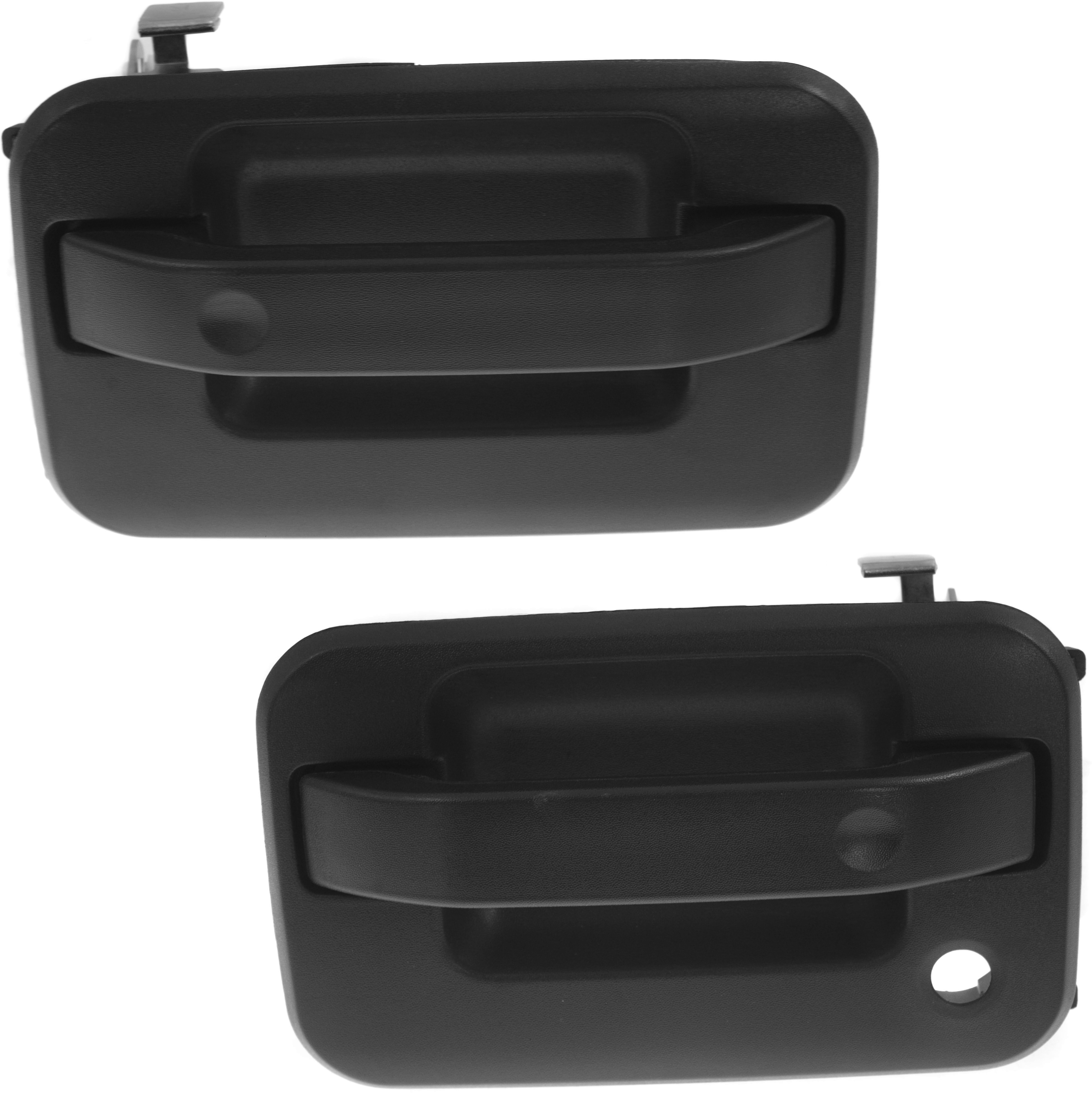 AM F 150-04-22 FRONT EXTERIOR DOOR HANDLE RH AND LH Textured Black RH w o Keyhole LH w Keyhole w o Keypad Hole w Metal Connector SKU SET RF46210041K OEM 5L3Z1522405CAA 5L3Z1626604AAA