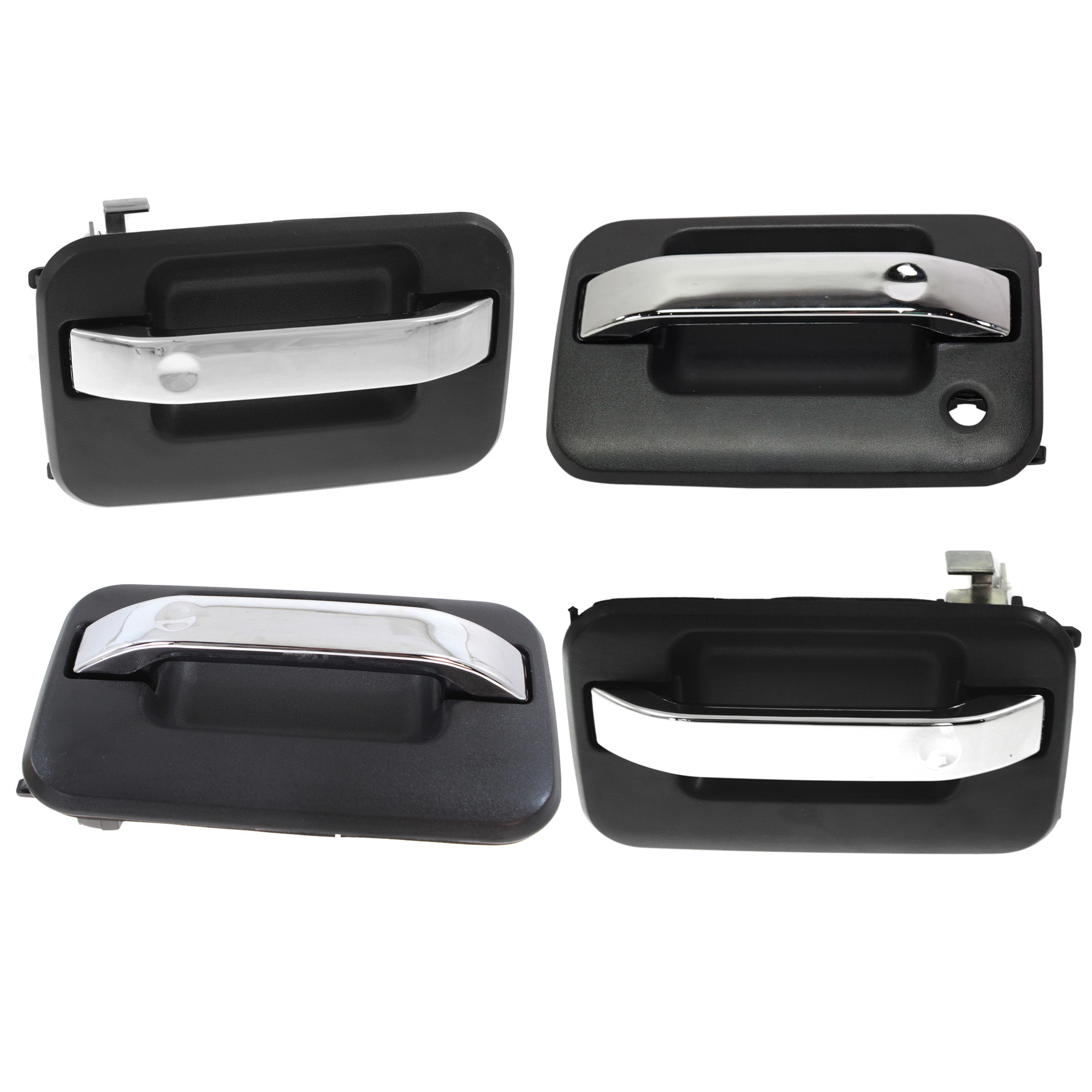 AM F 150-09-14 FRONT AND REAR EXTERIOR DOOR HANDLE RH AND LH Chr Lvr Txtd Blk Hsg w Metal Connector SKU SET RF46210043K 4 OEM 9L3Z1522404AA 9L3Z1626604AA 9L