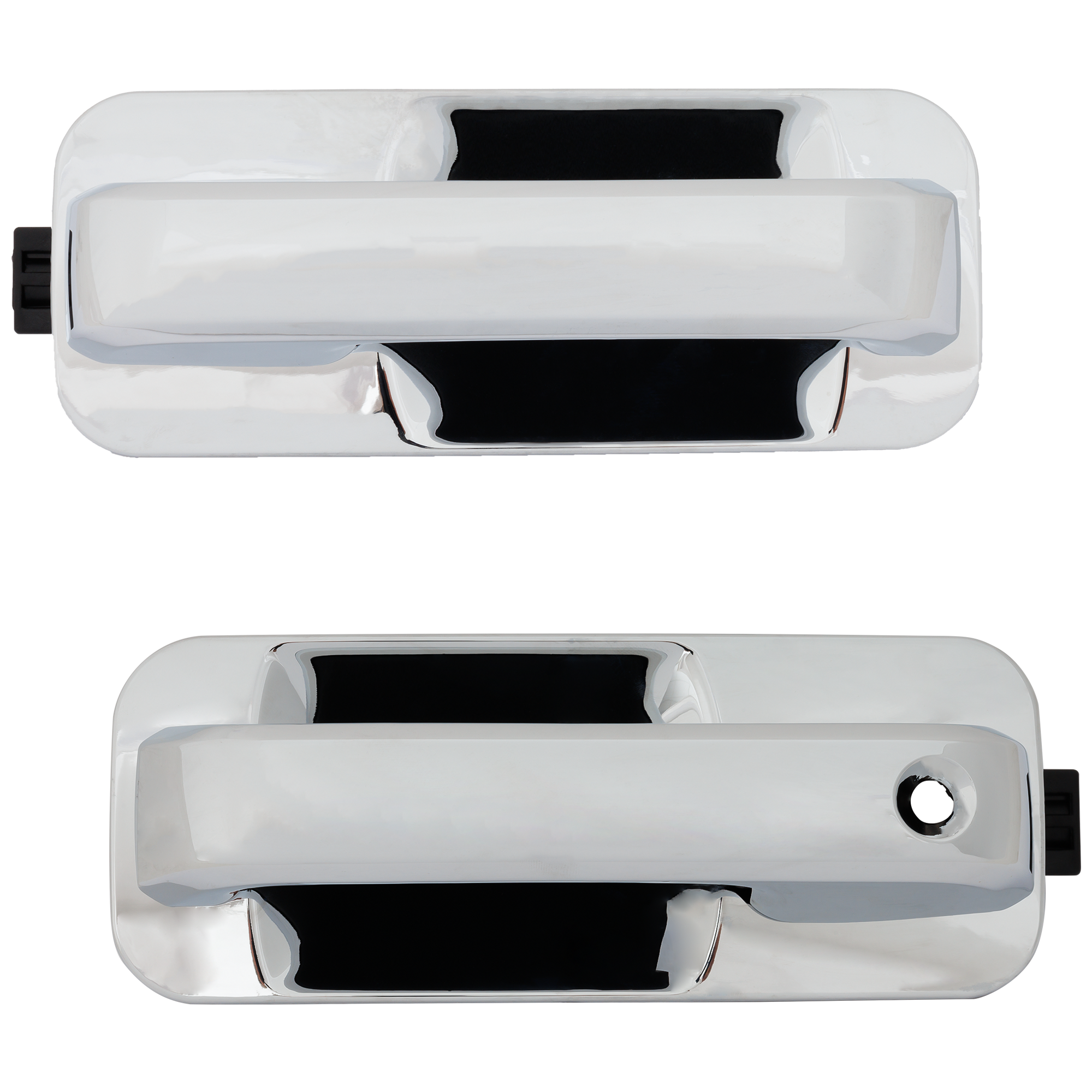AM F 150-15-22 FRONT EXTERIOR DOOR HANDLE RH AND LH Chrome RH w o Keyhole LH w Keyhole and Keypad Hole w o Power RFID SKU SET RF46250021K OEM FL3Z1522404AA PFM FL3Z1522405A