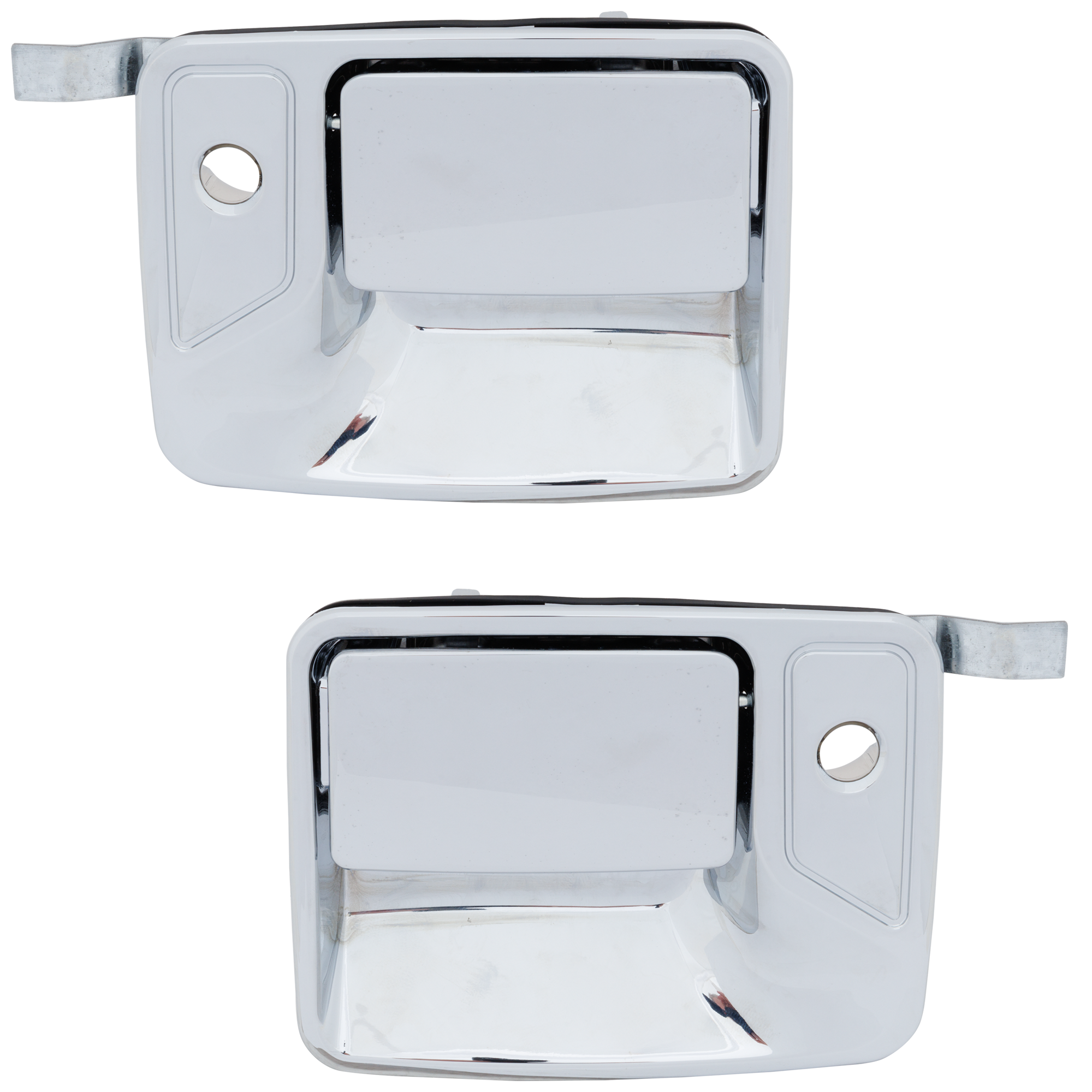AM F SERIES SUPER DUTY 99-16 FRONT EXTERIOR DOOR HANDLE RH AND LH Chrome Metal w Keyhole SKU SET RF46250025 OEM 7C3Z2522404-7C3Z2522405