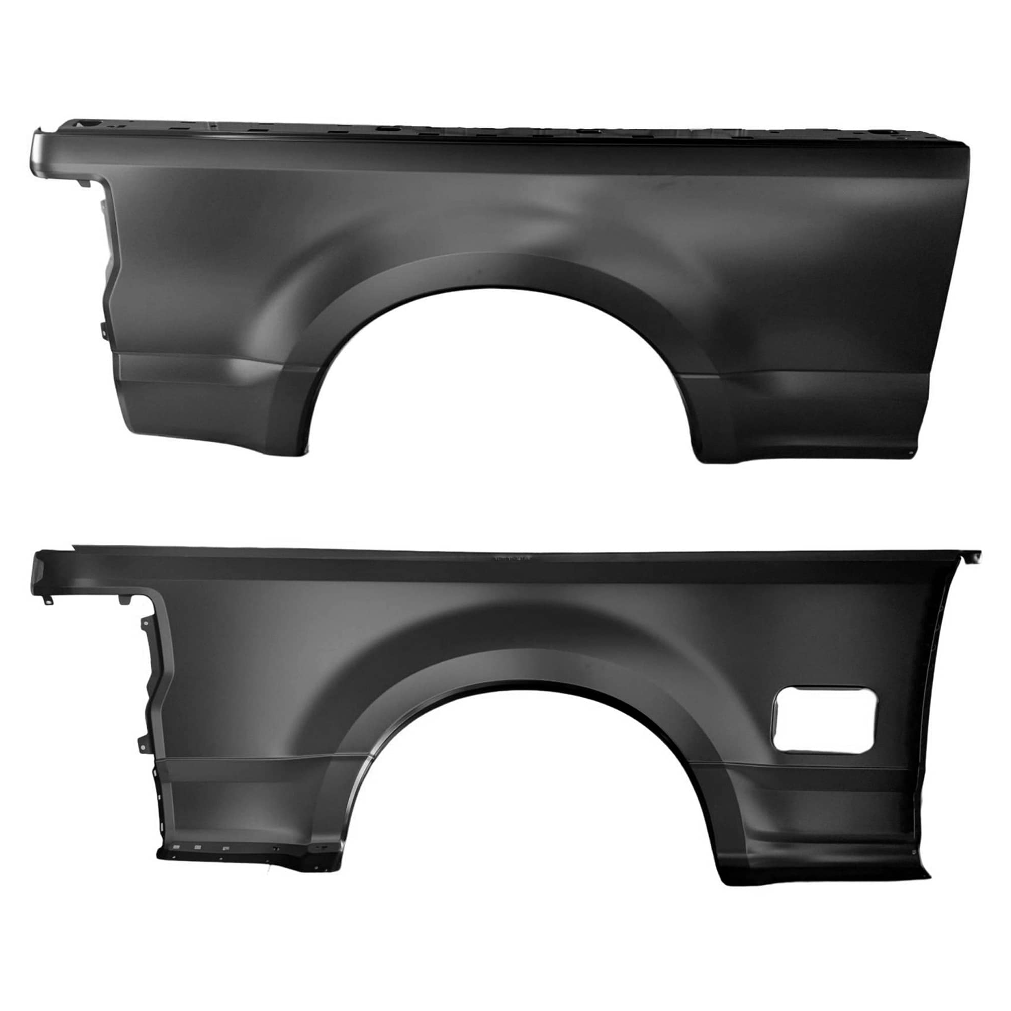 AM F SERIES SUPER DUTY P U 17-22 TRUCK BEDSIDE PANEL RH AND LH Outer Primed Single Rear Wheels 7 Foot Bed w o Wheel Opening Moldings Crew Extended Cab CAPA SKU SET RF58010011Q Partslink FO1757144C FO1756144C OEM HC3Z9627840A HC3Z9627841A