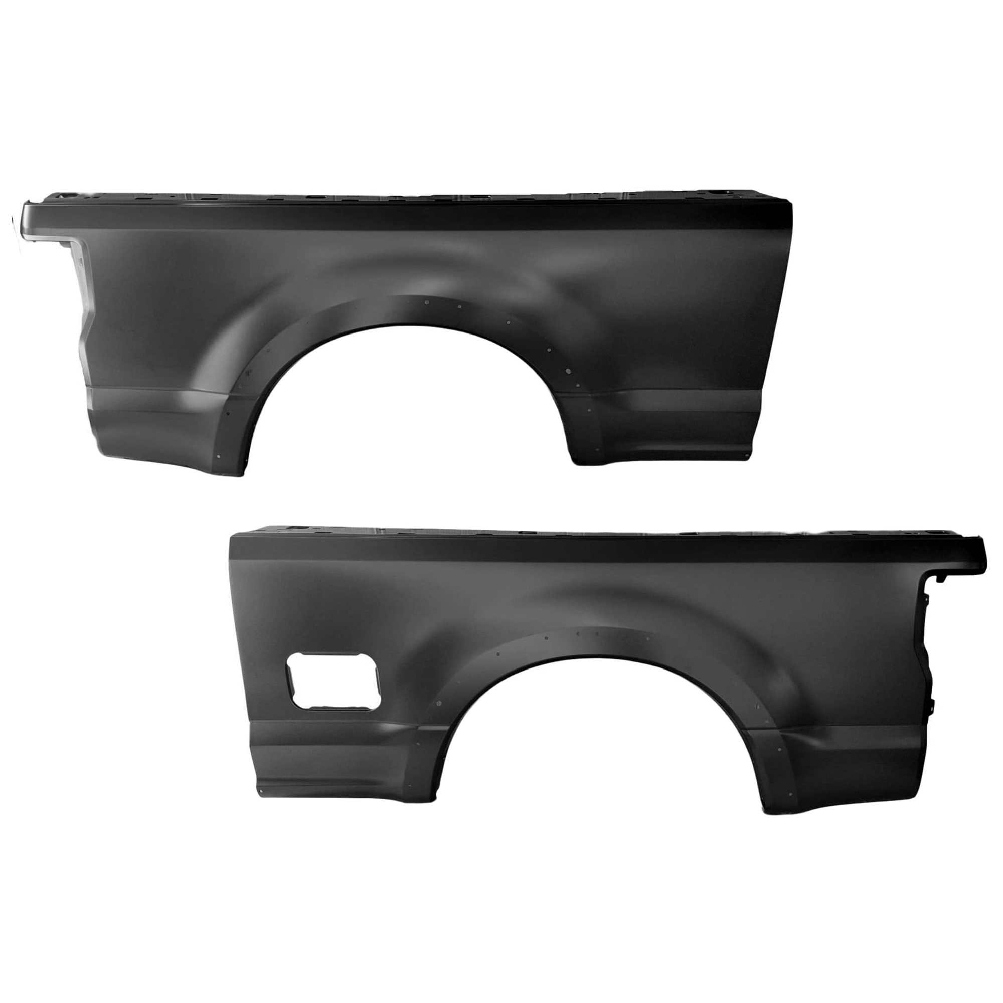 AM F SERIES SUPER DUTY P U 17-22 TRUCK BEDSIDE PANEL RH AND LH Outer Primed Single Rear Wheels 7 Foot Bed w Wheel Opening Moldings Crew Extended Cab CAPA SKU SET RF58010015Q Partslink FO1757145C FO1756145C OEM HC3Z9627840B HC3Z9627841B