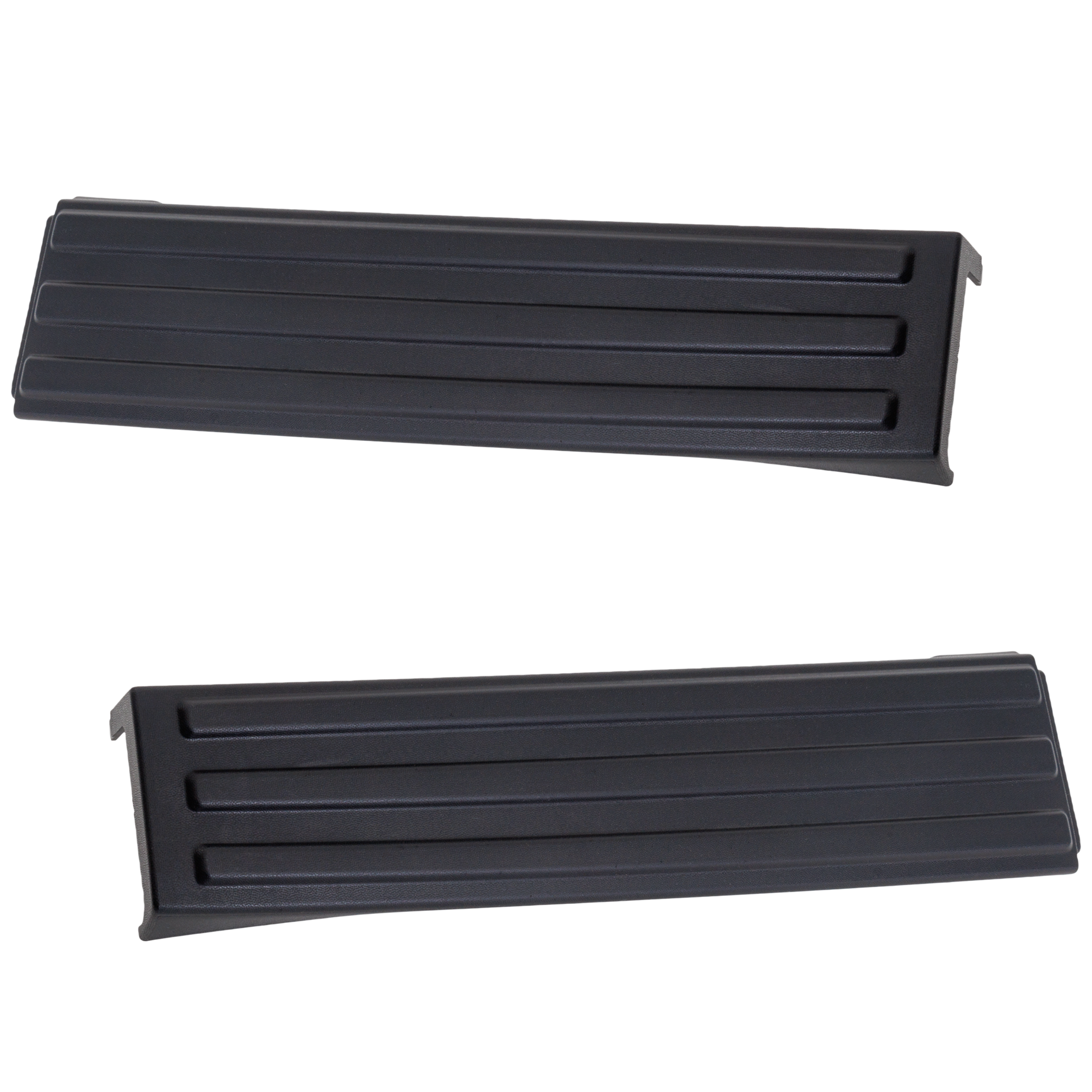 AM F 150-09-14 TAILGATE MOLDING RH AND LH Black Step Type Tailgate Side Step Molding w Flex Gate Step SKU SET RF58450009 Partslink FO1904124 FO1904125 OEM 9L3Z9941018AA 9L3Z9941019AA