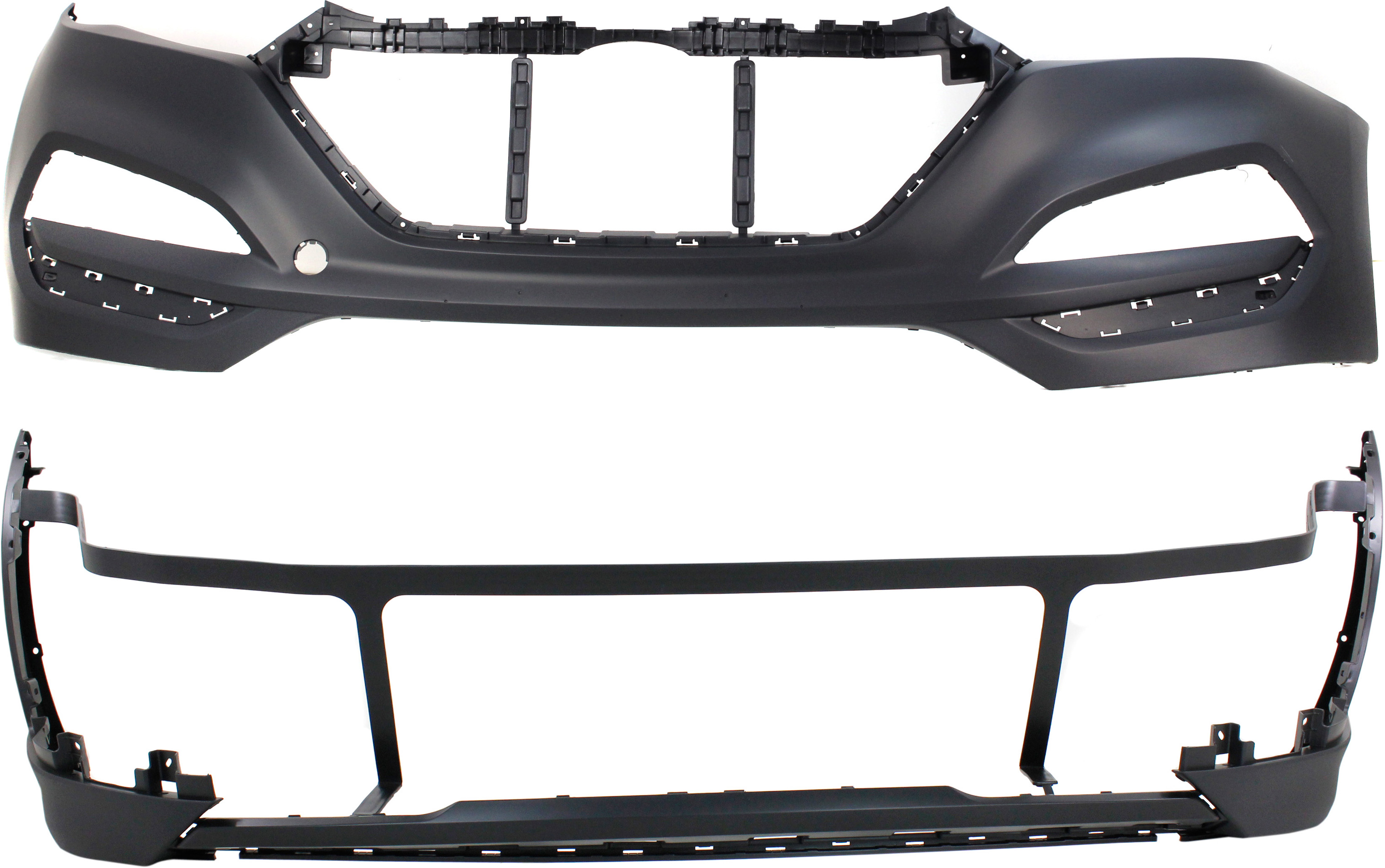 AM TUCSON 16-18 FRONT BUMPER COVER Upper and Lower SKU SET RH01030001P 2 Partslink HY1014101 HY1015106 OEM 86511D3000-86512D3200