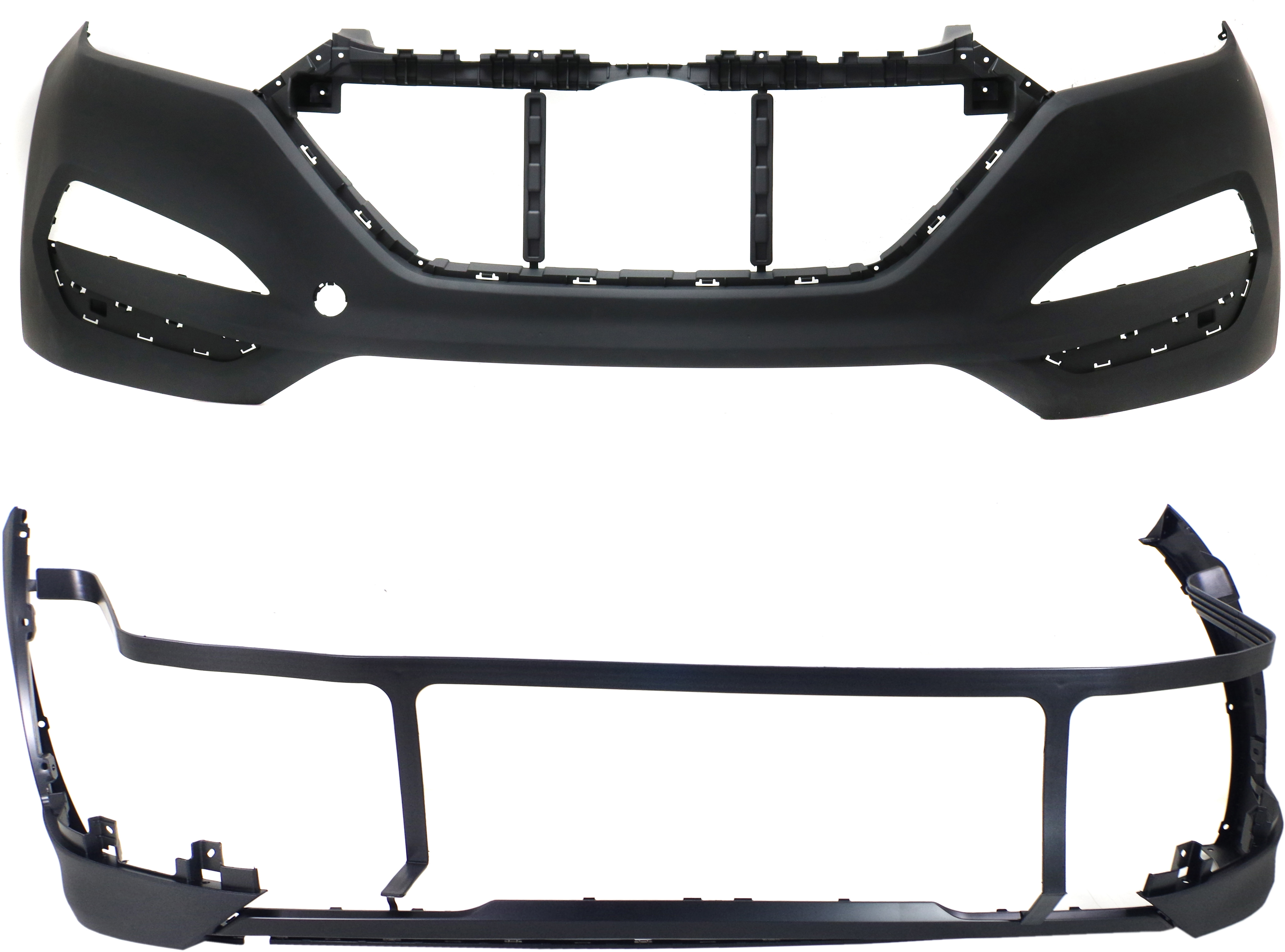 AM TUCSON 16-18 FRONT BUMPER COVER Upper and Lower CAPA SKU SET RH01030001PQ 2 Partslink HY1014101C HY1015106C OEM 86511D3000-86512D3200