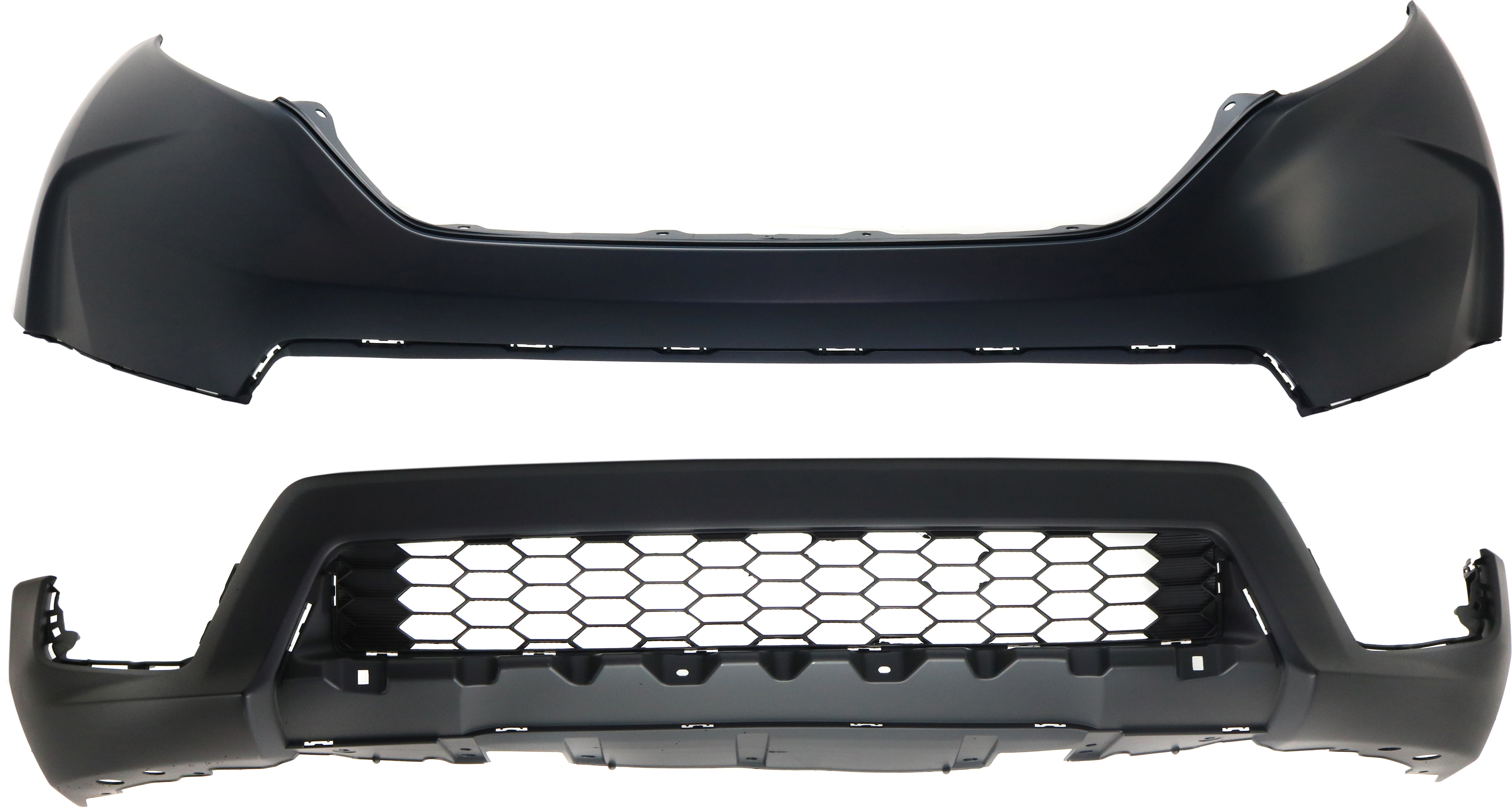 AM CR V 17-18 FRONT BUMPER COVER Upper and Lower Set of 2 Textured CAPA SKU SET RH01030008PQ Partslink HO1014104C HO1015117C OEM 04711TLAA00ZZ 71102TLAA00