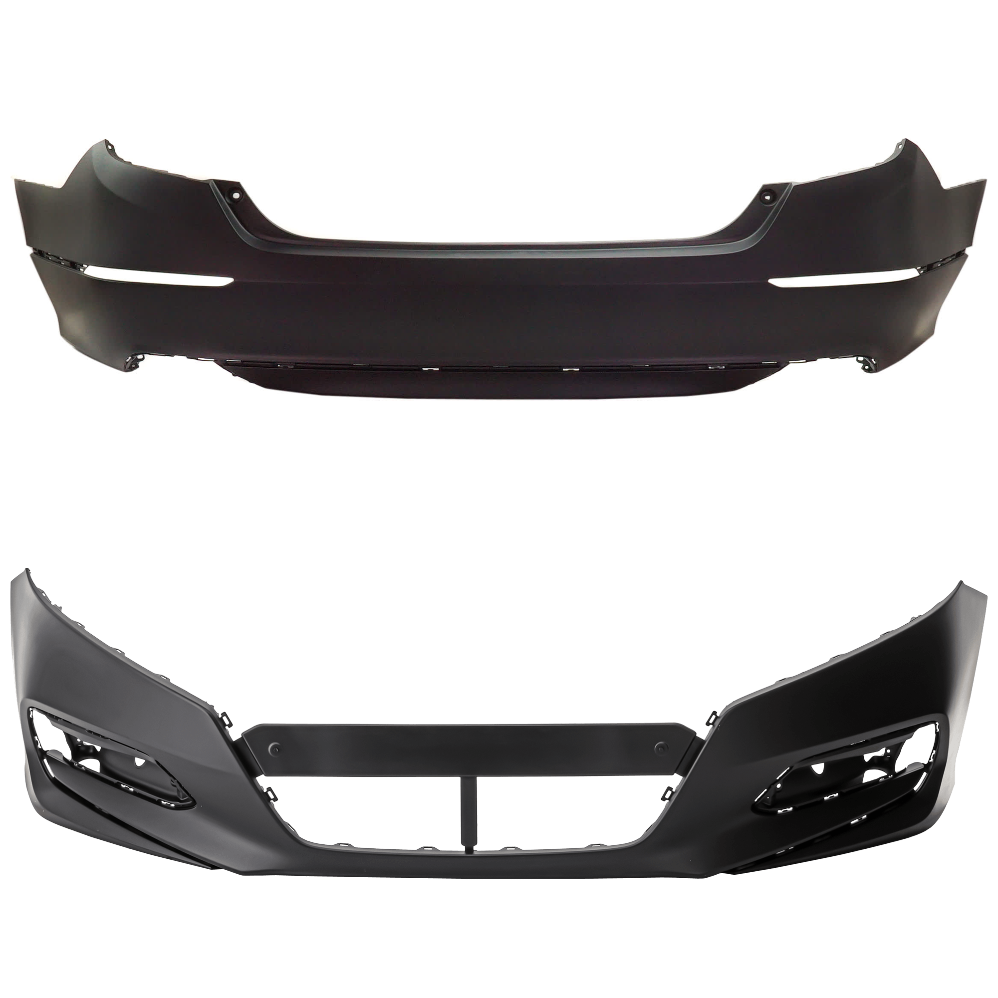AM ACCORD 18-20 FRONT AND REAR BUMPER COVER Primed w o Parking Aid Sensor Holes SKU SET RH01030015 A Partslink HO1000314 HO1100315 OEM 04711TVAA00ZZ 04715TVAA50ZZ
