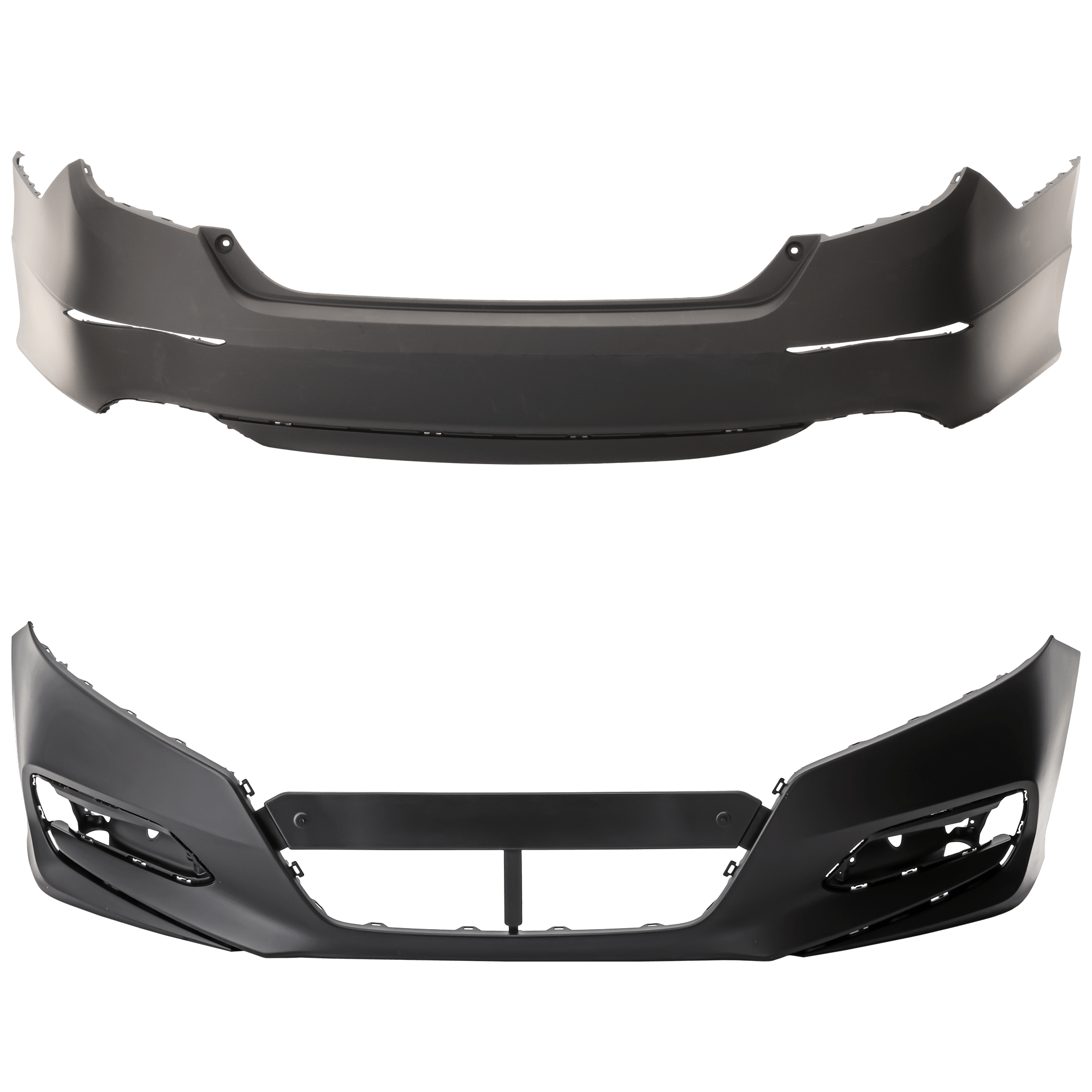 AM ACCORD 18-20 FRONT AND REAR BUMPER COVER Primed w o Parking Aid Sensor Holes SKU SET RH01030015 B Partslink HO1000314 HO1100311 OEM 04711TVAA00ZZ 04715TVAA00ZZ