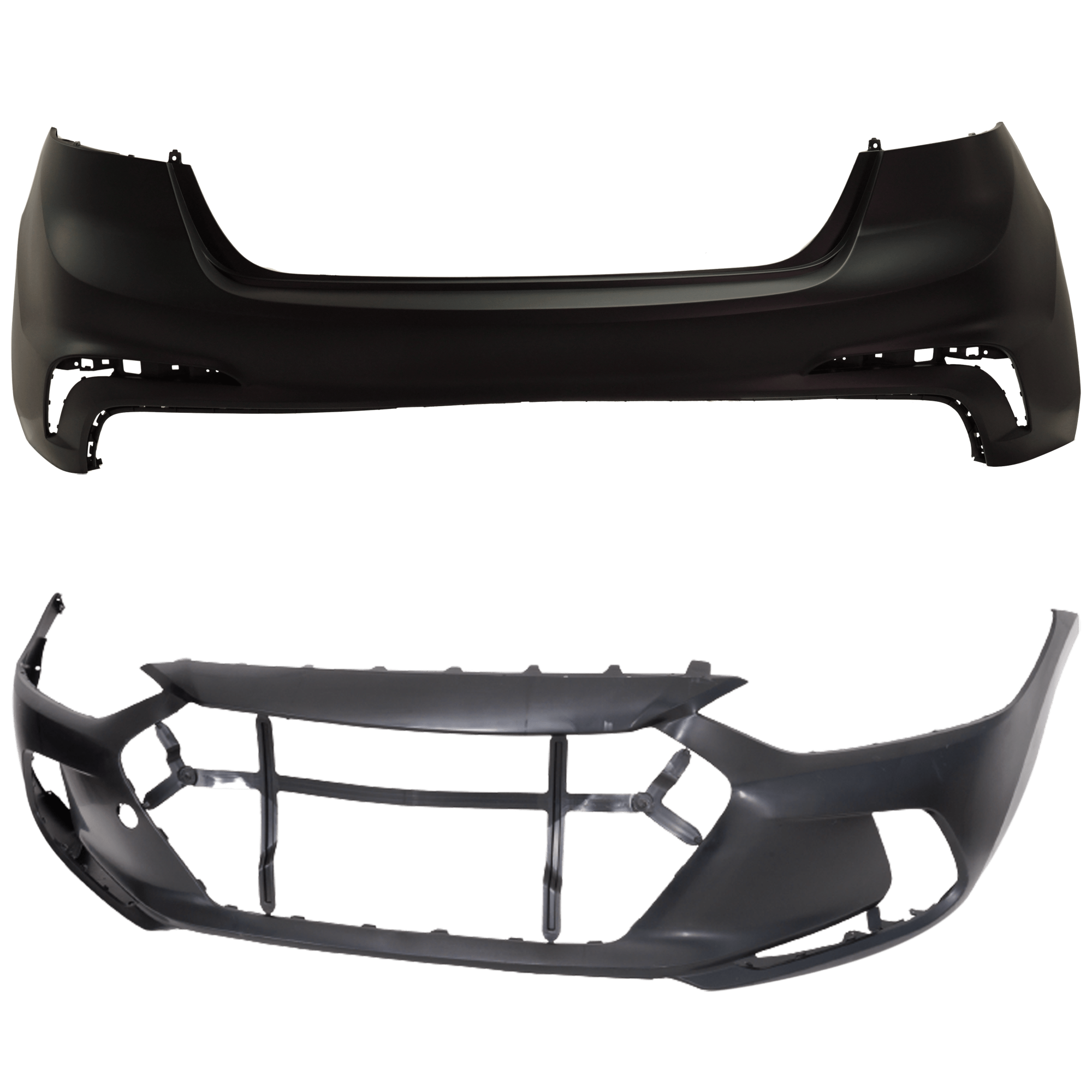 AM ELANTRA 17-18 FRONT AND REAR BUMPER COVER Primed SKU SET RH01030034P Partslink HY1000221 HY1100220 OEM 86510F2500-86611F2500