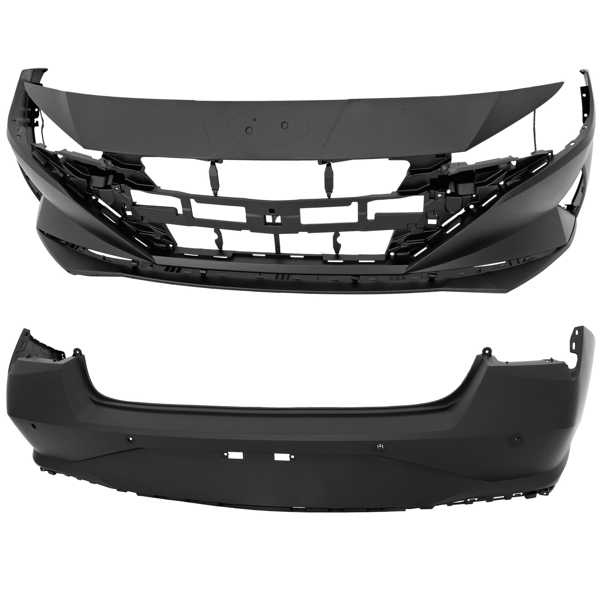 AM ELANTRA 21-23 FRONT AND REAR BUMPER COVER Primed SKU SET RH01030088P A Partslink HY1000246 HY1100244 OEM 86511AB000-86610AB010
